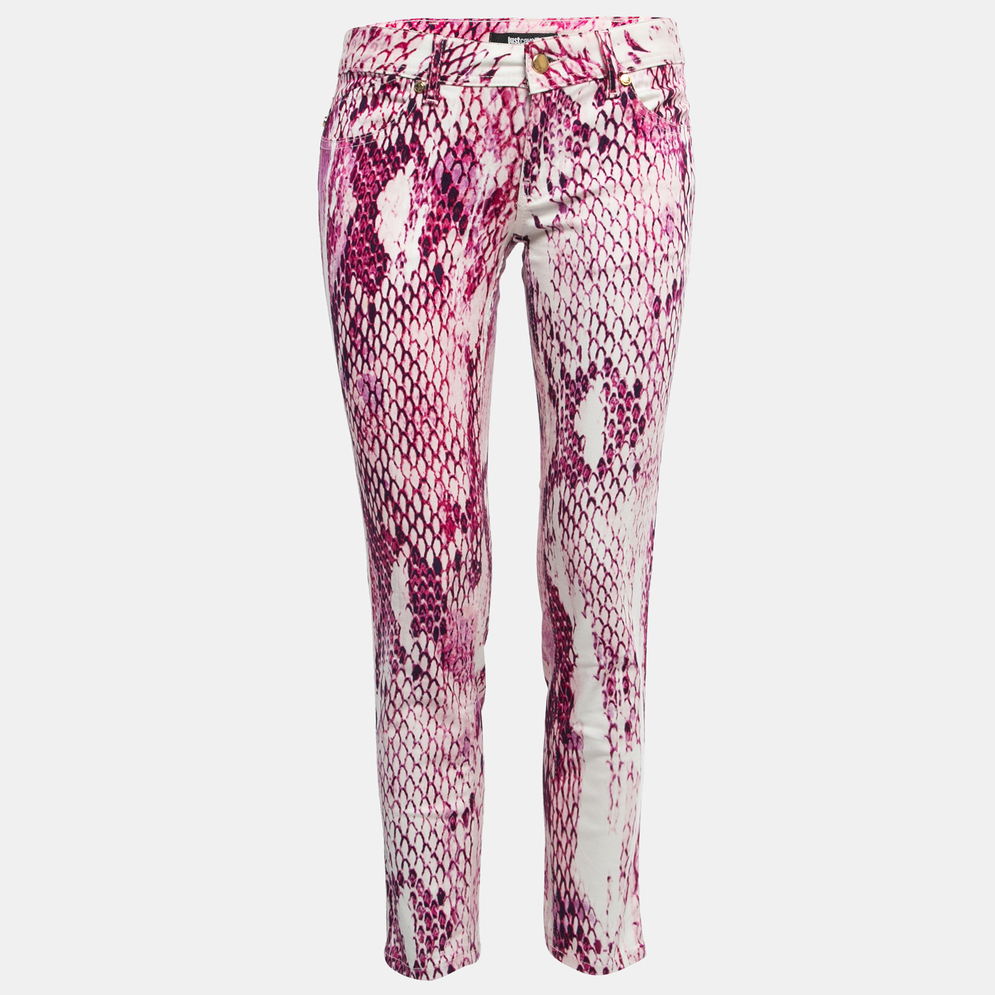 Just Cavalli Pink Snake Printed Denim Skinny Jeans S Waist 26