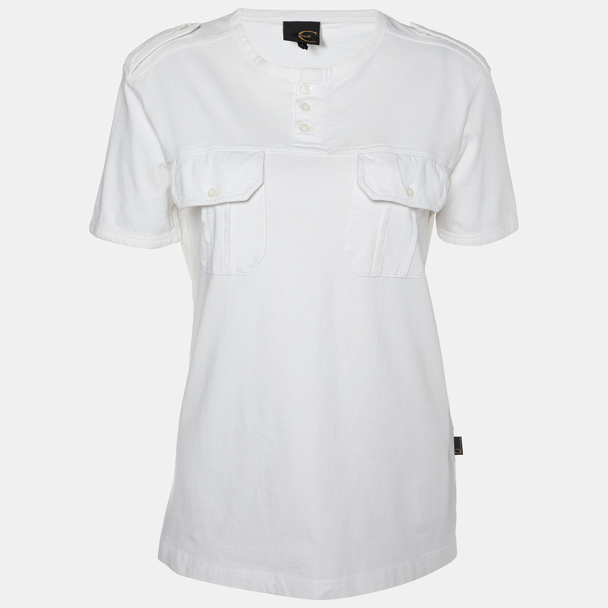 Just Cavalli White Cotton Knit Round Neck T-Shirt L
