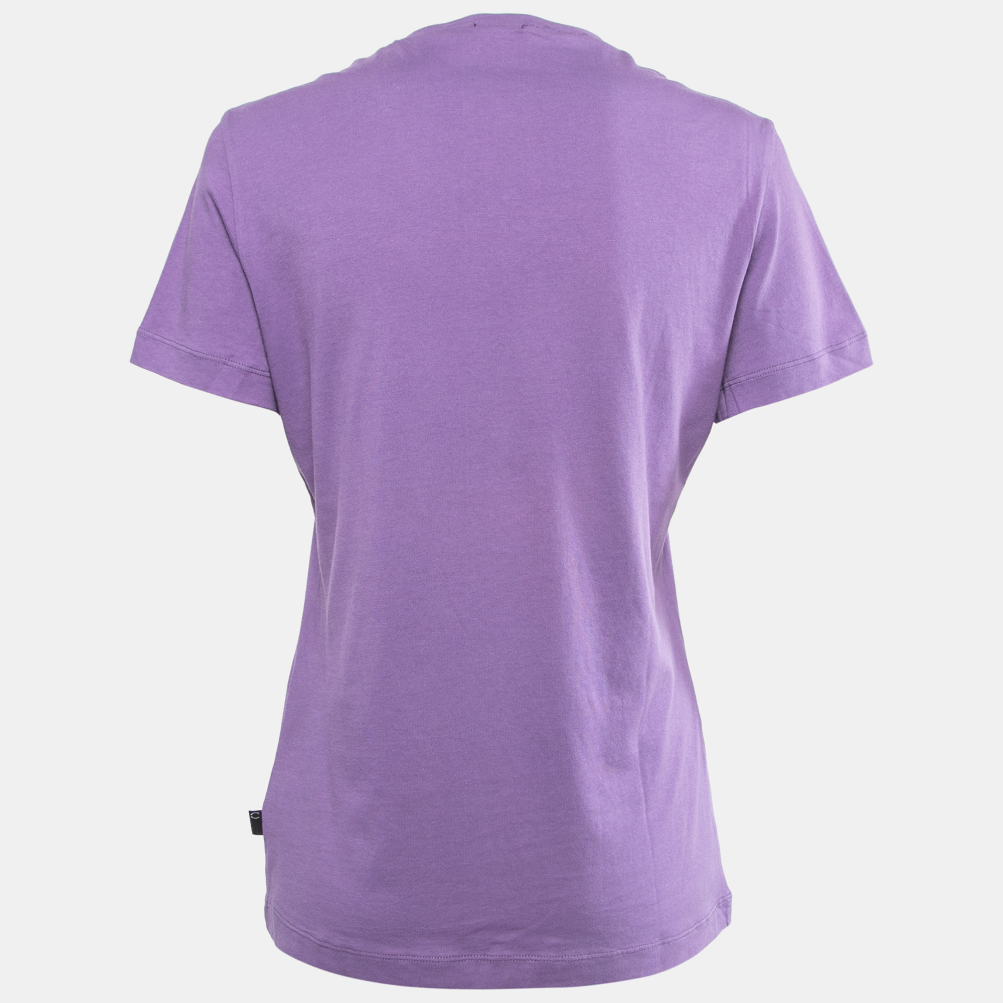 Just Cavalli Purple Printed Cotton V-Neck T-Shirt L