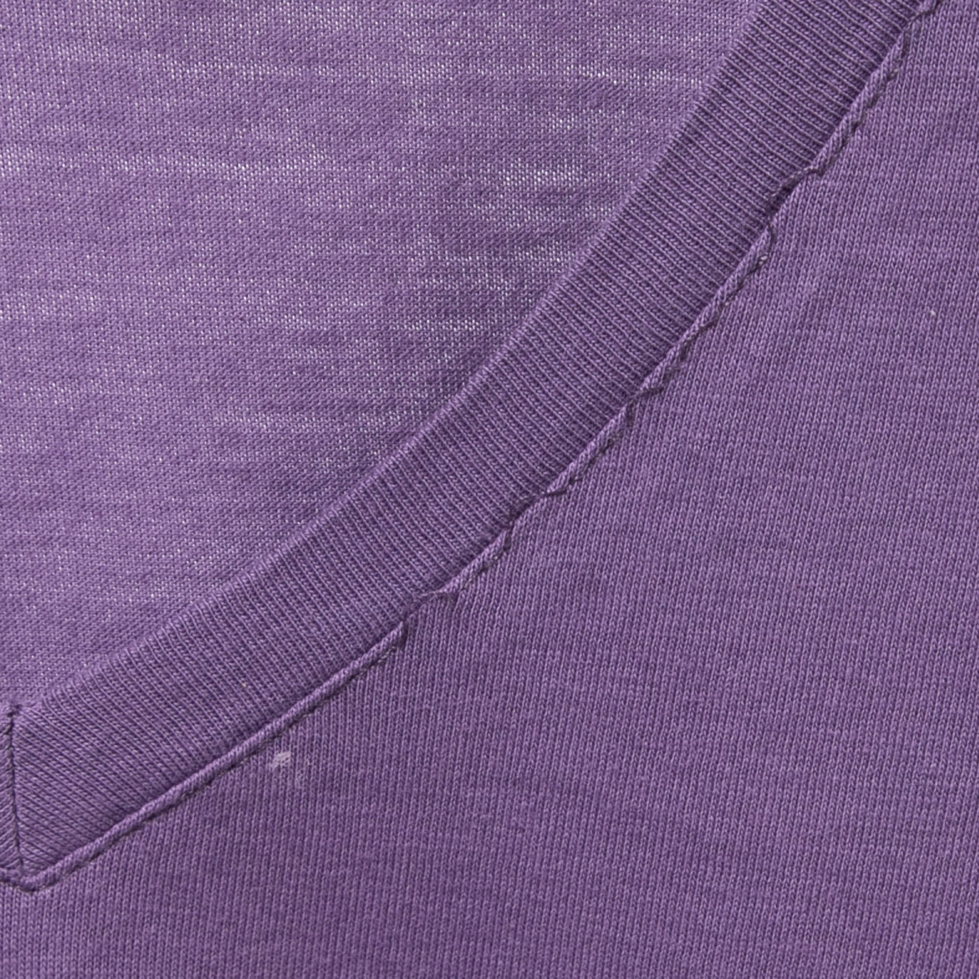 Just Cavalli Purple Printed Cotton V-Neck T-Shirt L