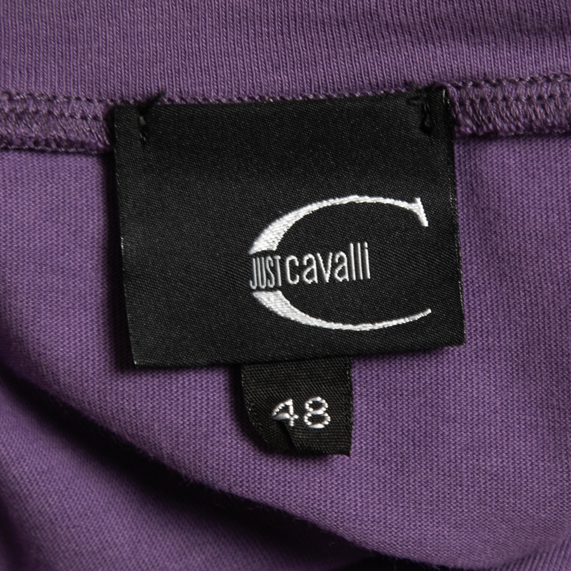 Just Cavalli Purple Printed Cotton V-Neck T-Shirt L