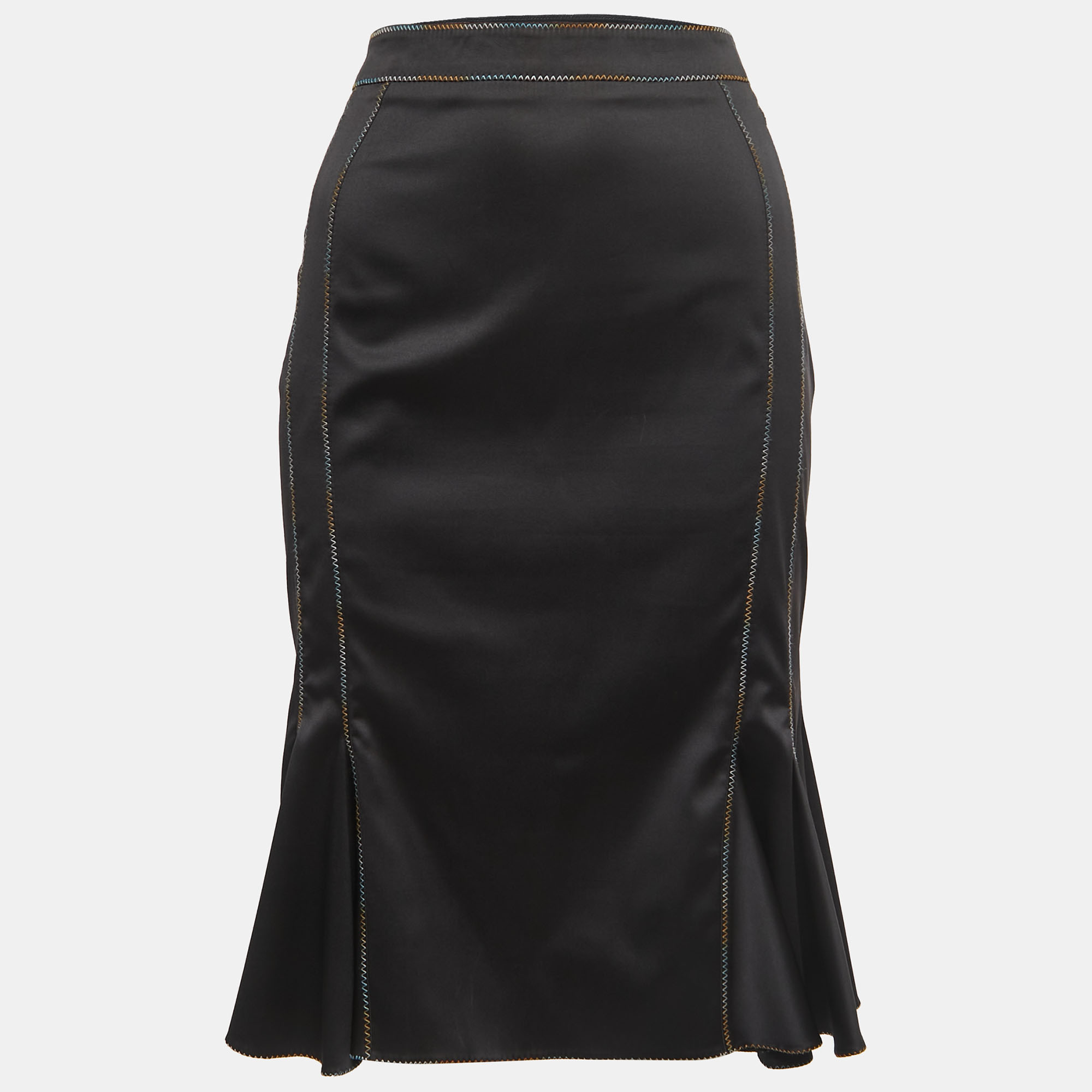 Just Cavalli Black Stretch Satin Peplum Skirt M