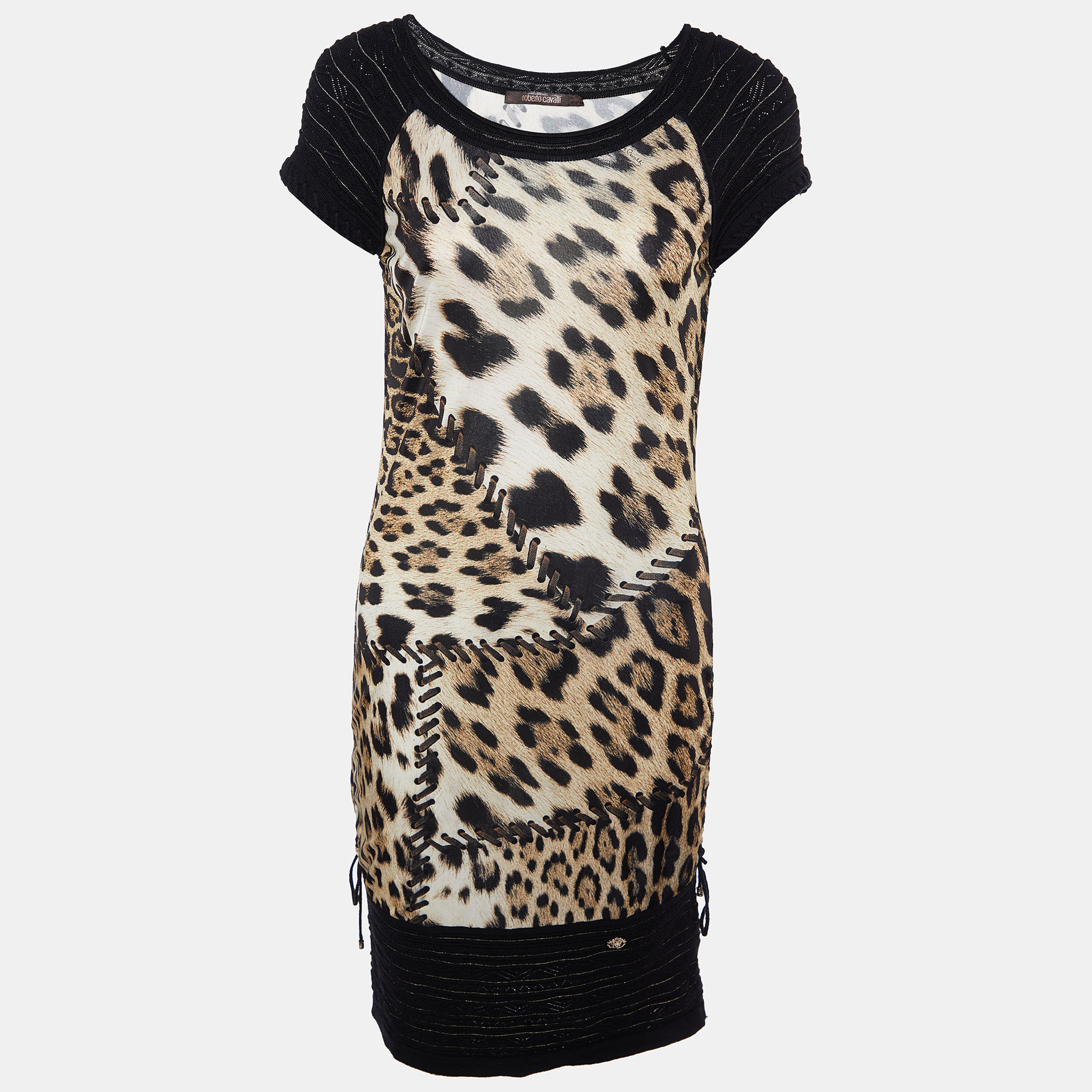

Roberto Cavalli Multicolor Animal printed Jersey & Wool Knit Ruched Mini Dress