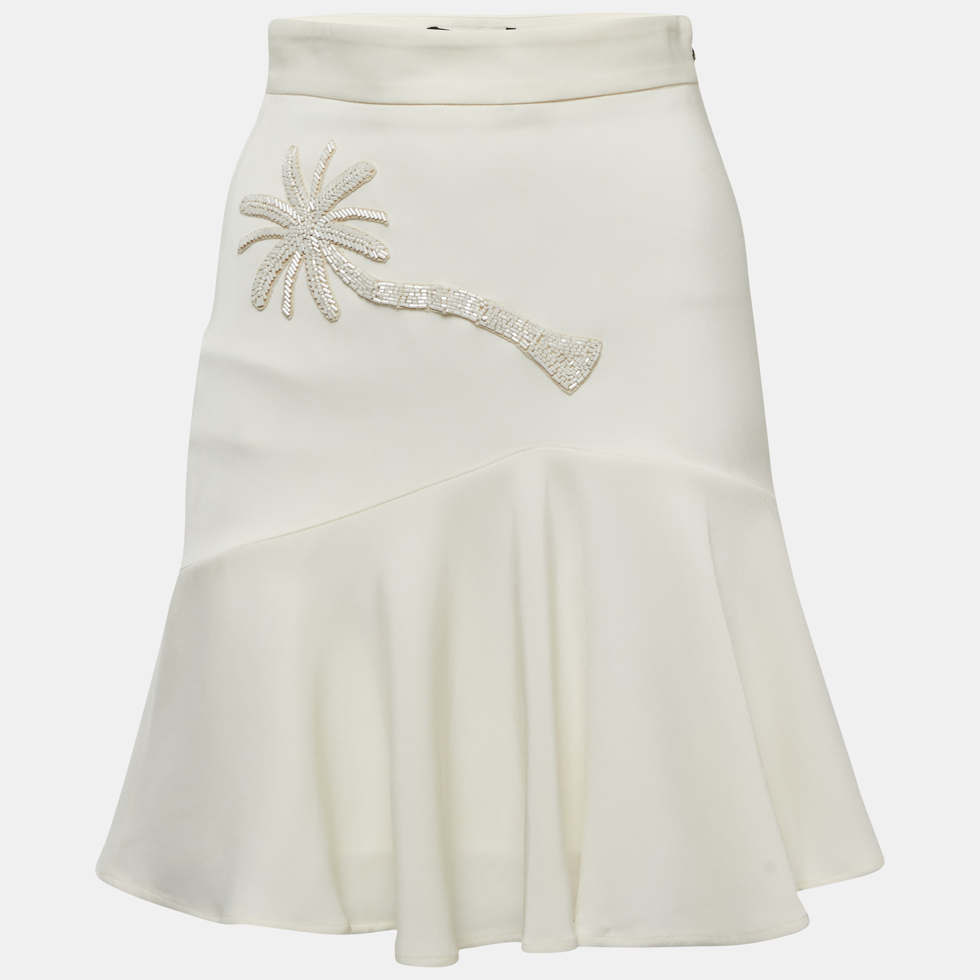 Just Cavalli Off White Embellished Crepe Flared Mini Skirt S