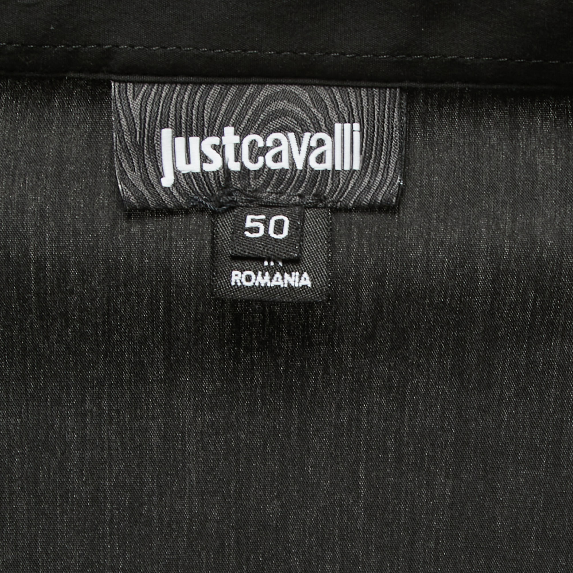 Just Cavalli Black Cotton Studded Velvet Trim Button Front Full Sleeve Shirt XL