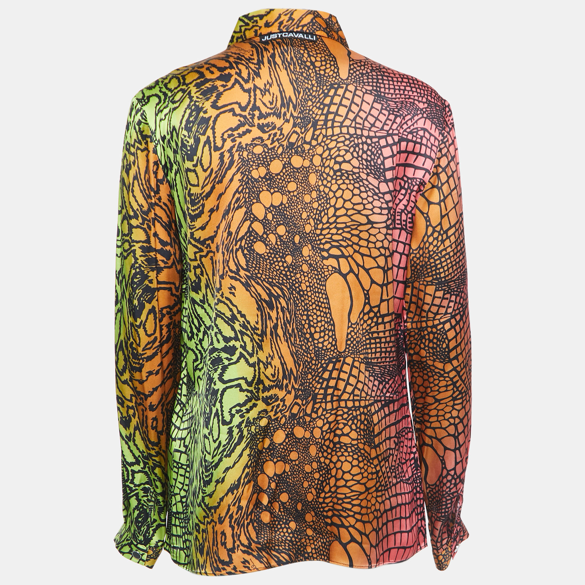 Just Cavalli Multicolor Reptile Printed Cotton Shirt L