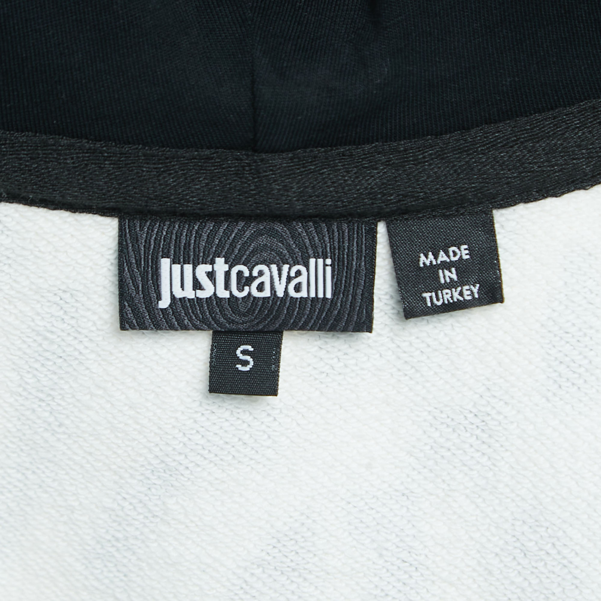 Just Cavalli White/Black Leopard Print Cotton Zip Front Hooded Jacket S