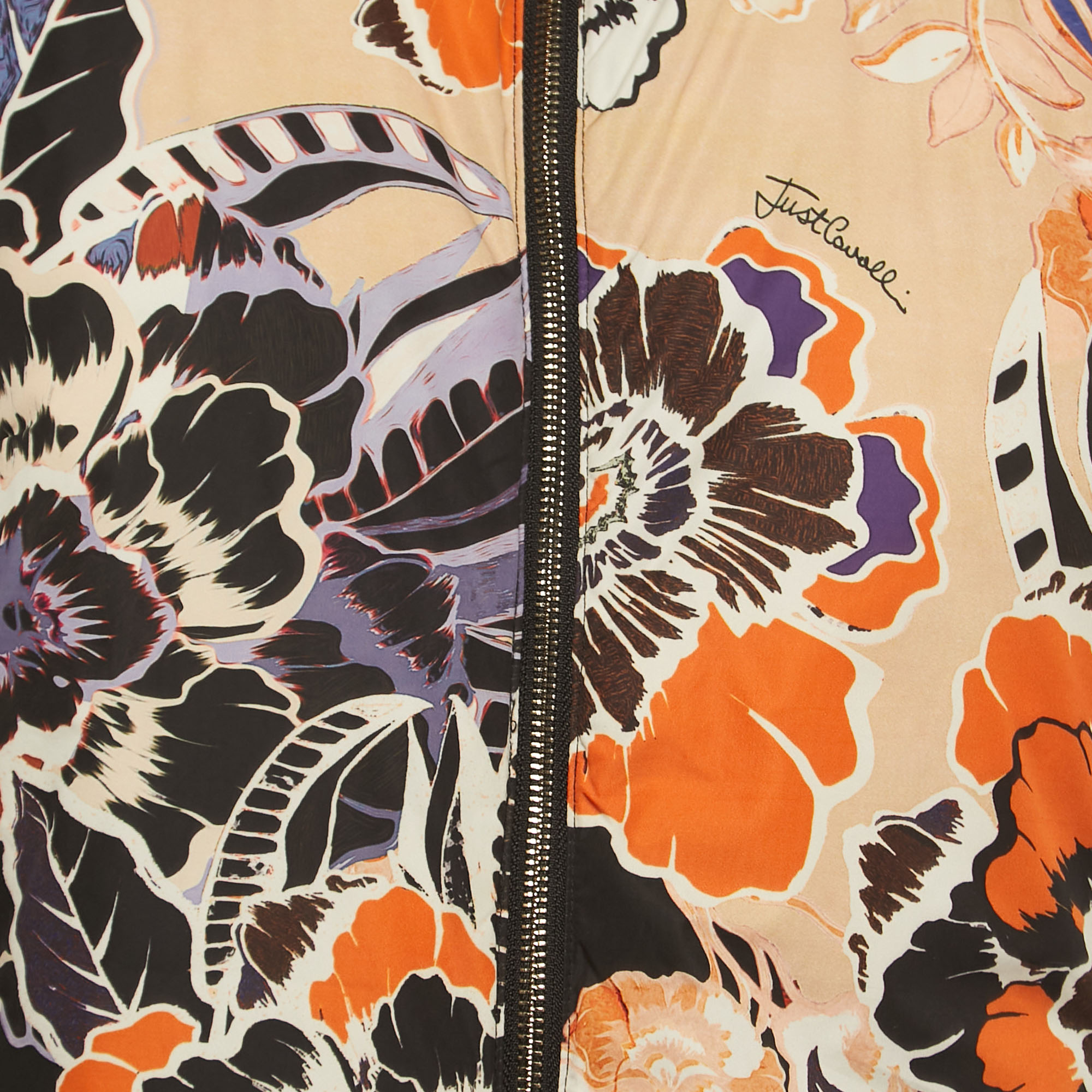 Just Cavalli Multicolor Floral/Snake Print Cotton Zip Front Reversible Jacket L