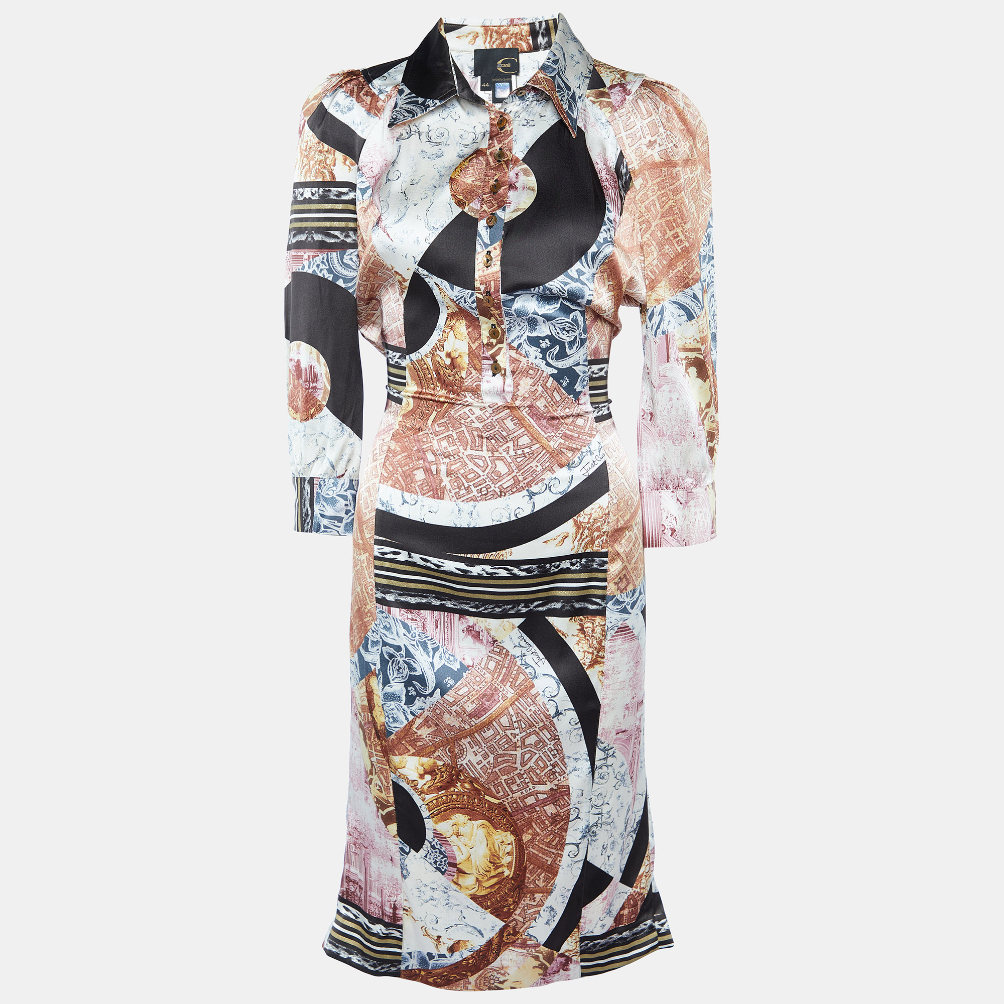 Just Cavalli Multicolor Printed Silk Satin Midi Dress M