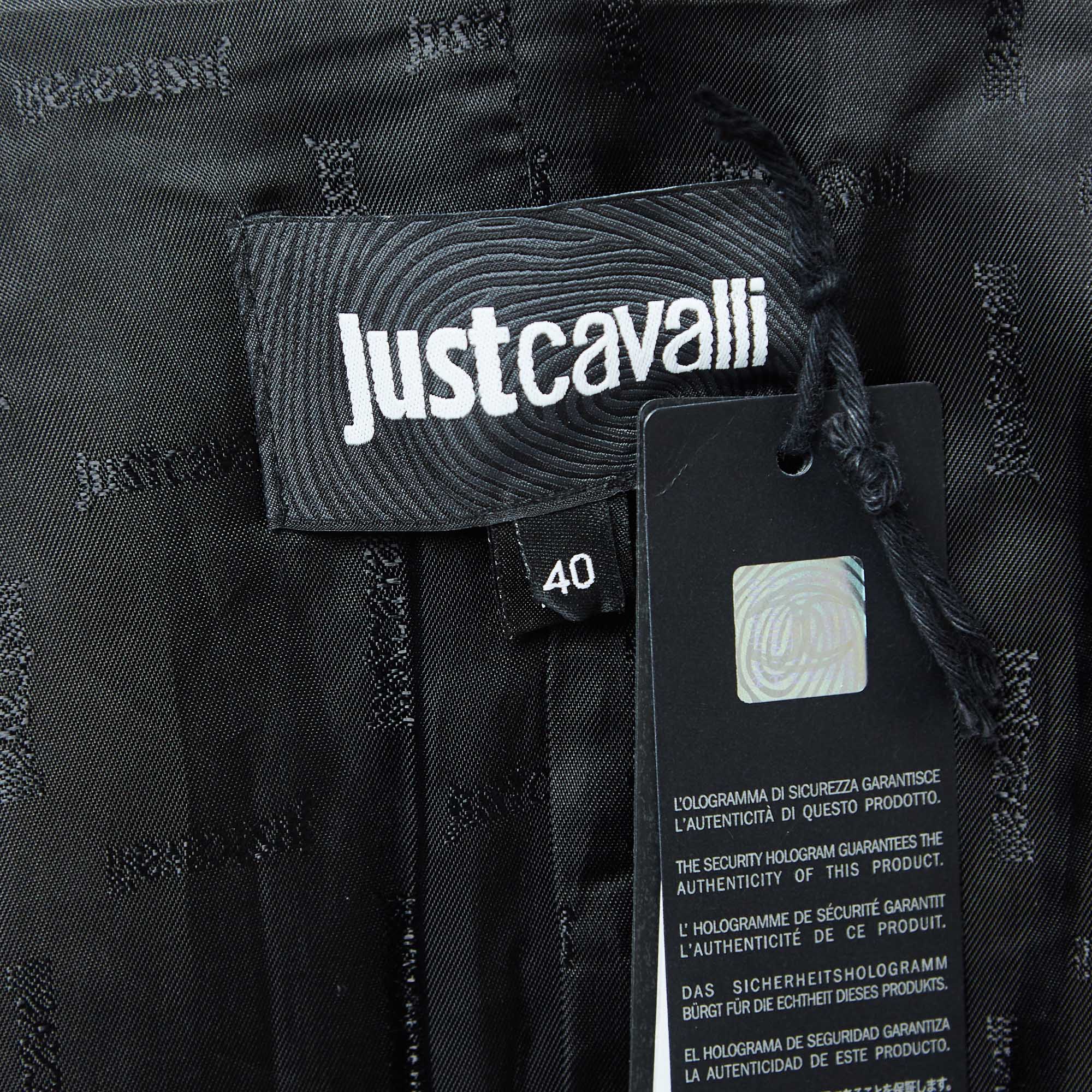 Just Cavalli Black Sequin Embroidered Acrylic & Wool Single Breasted Long Coat S