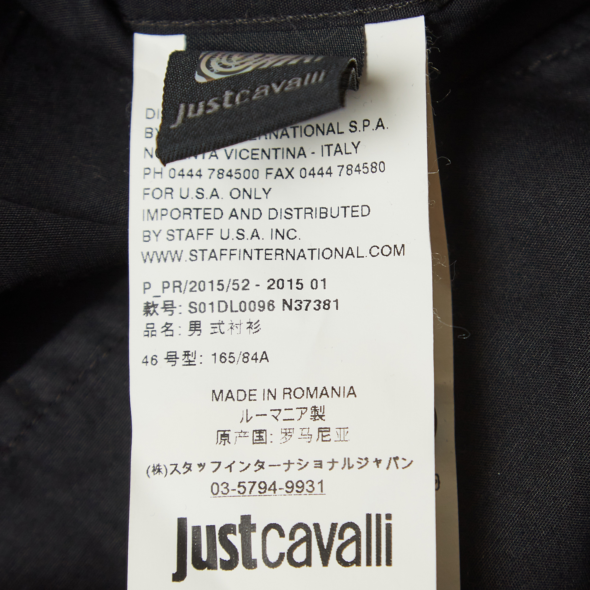 Just Cavalli Black Cotton Stud Embellished Button Front Shirt L