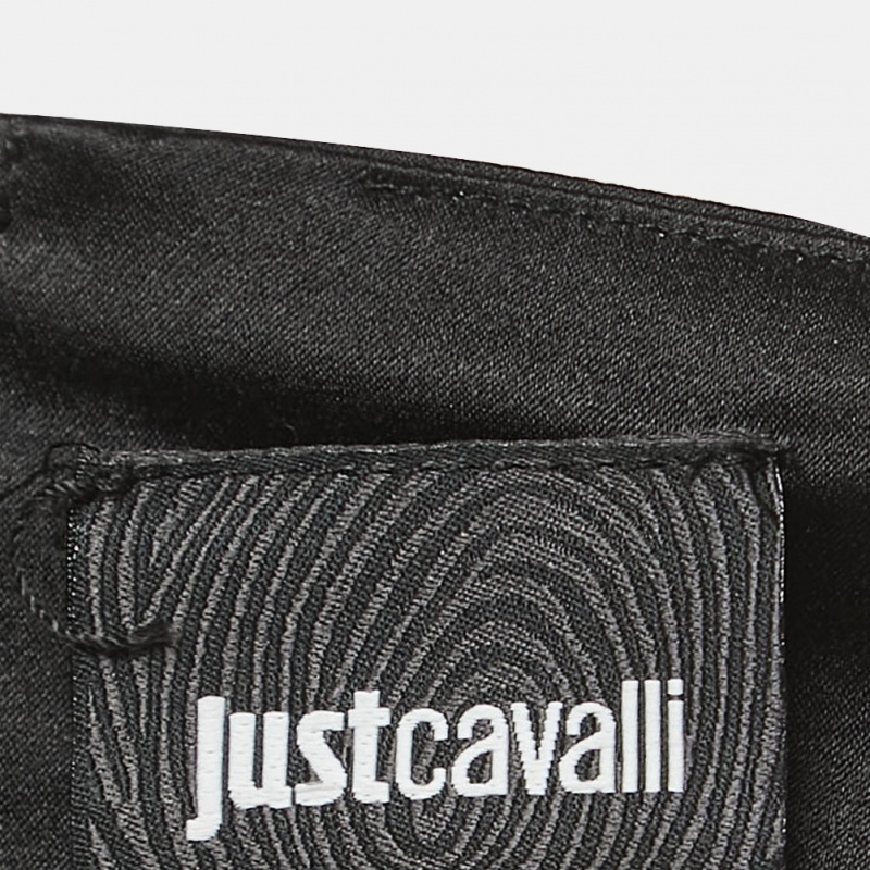 Just Cavalli Black Silk & Satin Ruffled Tie Neck Blouse S