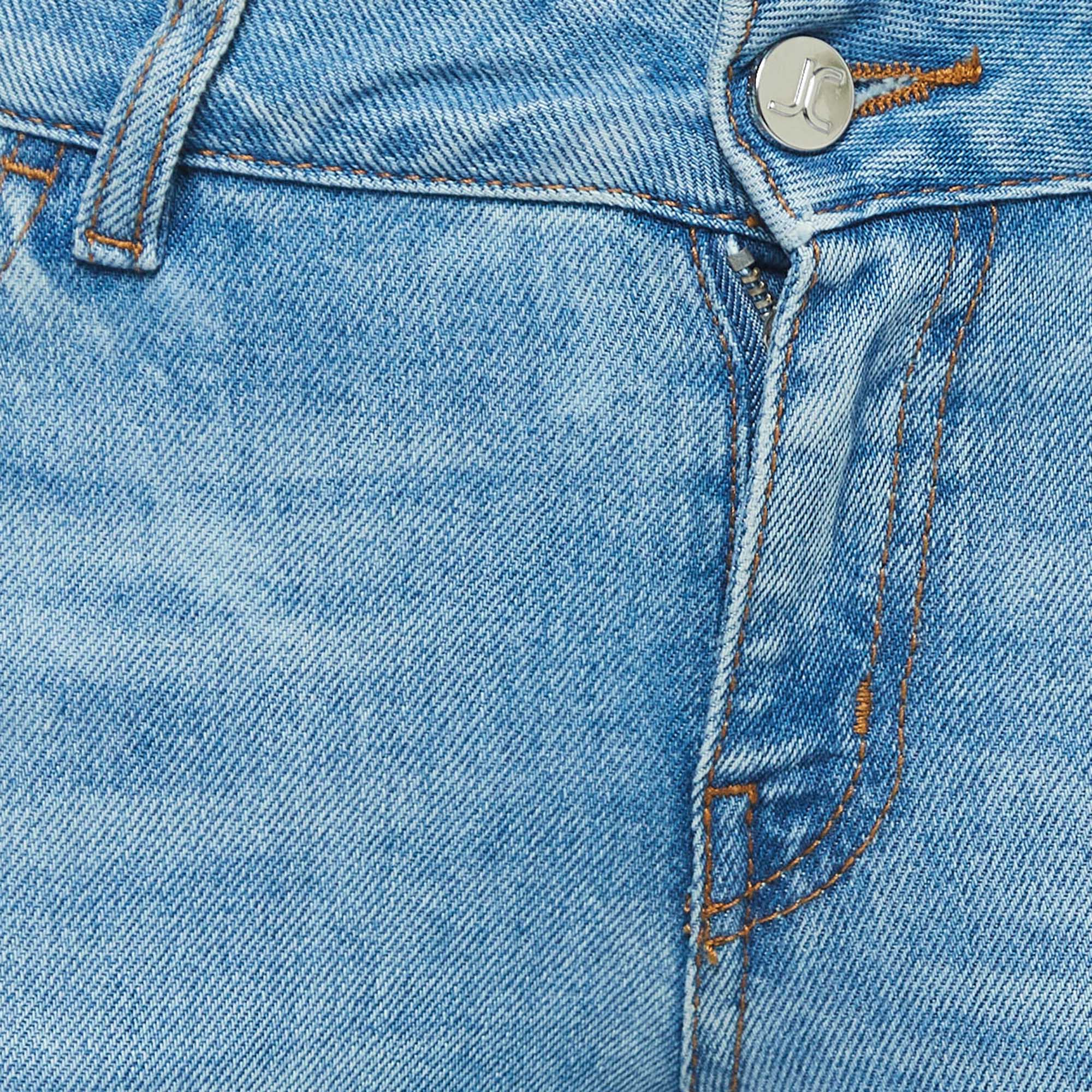 Just Cavalli Blue Denim Embroidered Pocket Slim Fit Jeans S Waist 26