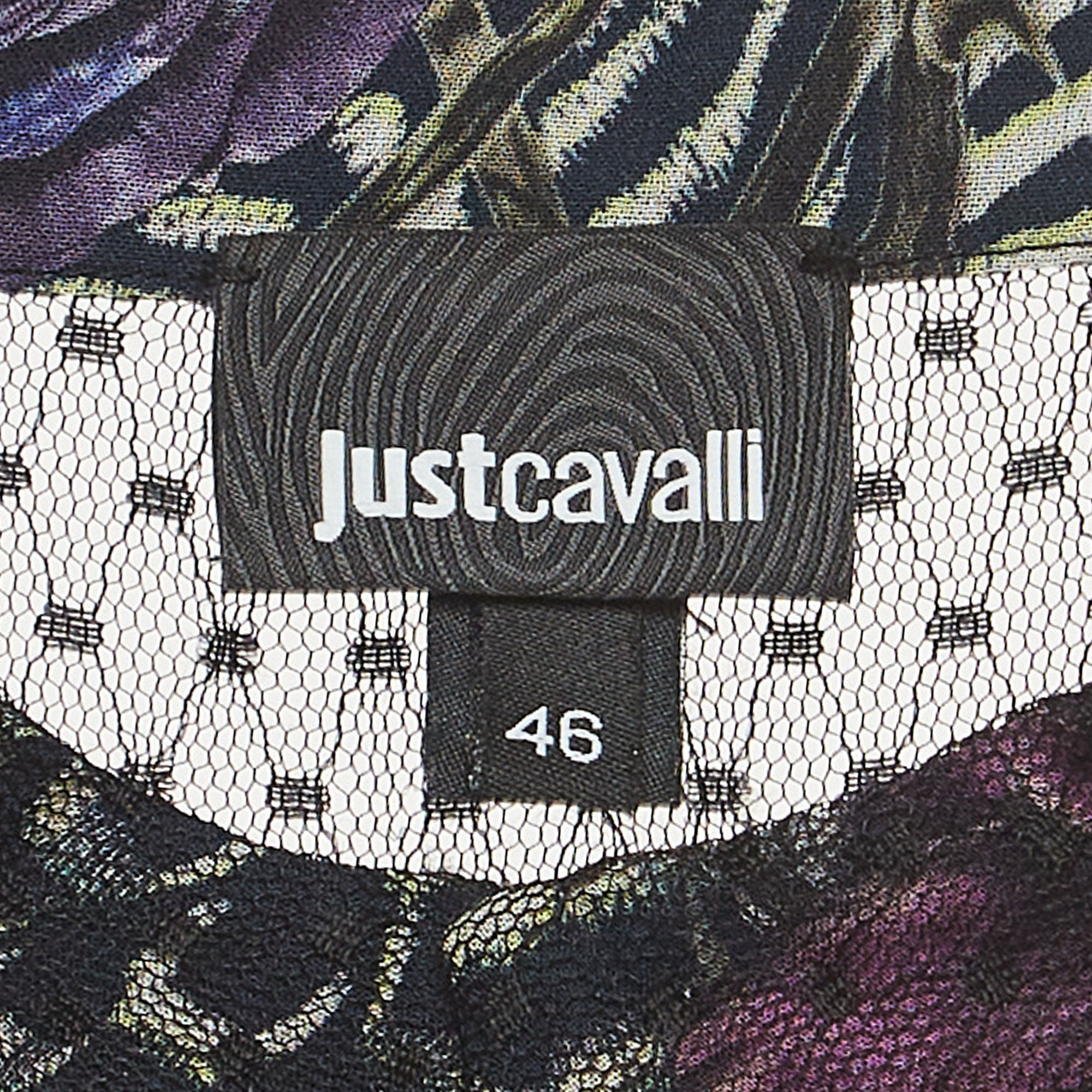 Just Cavalli Purple/Black Floral Print Crepe And Tulle Long Sleeves Top L
