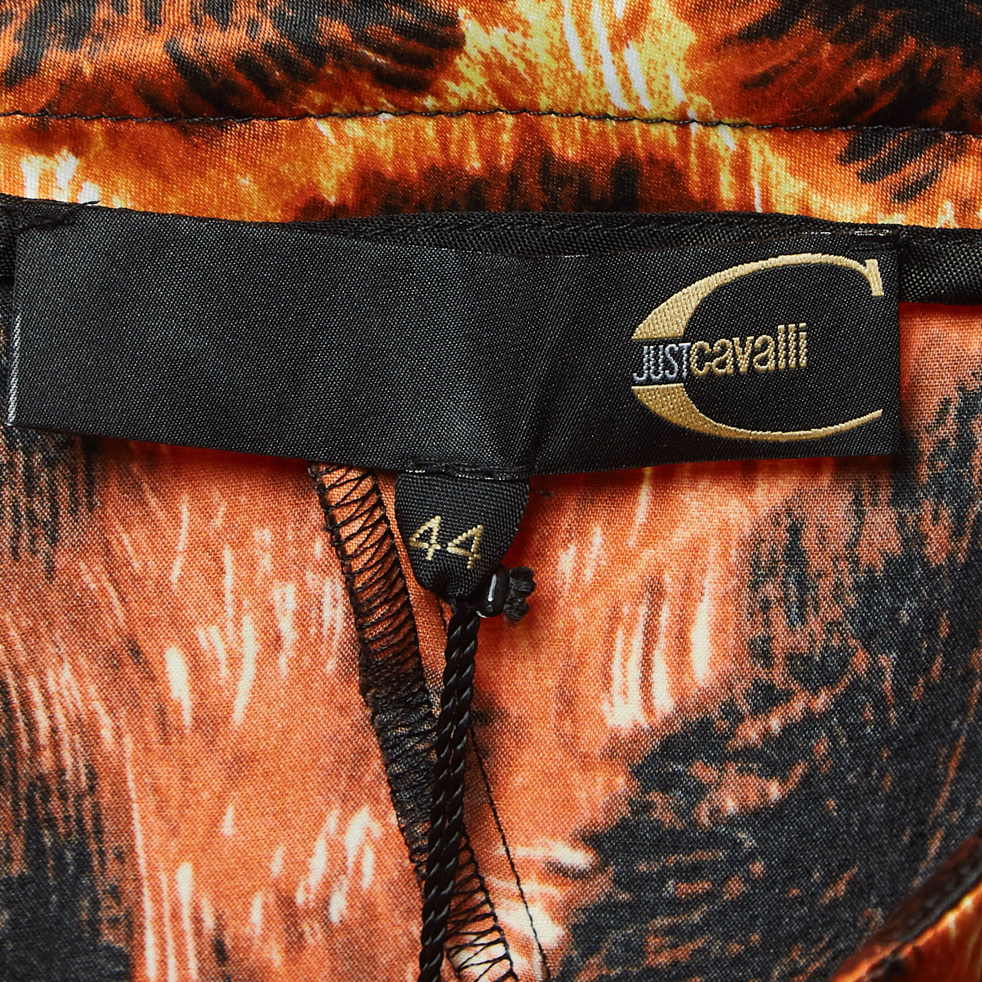 Just Cavalli Orange/Black Animal Print Satin Flared Midi Skirt M