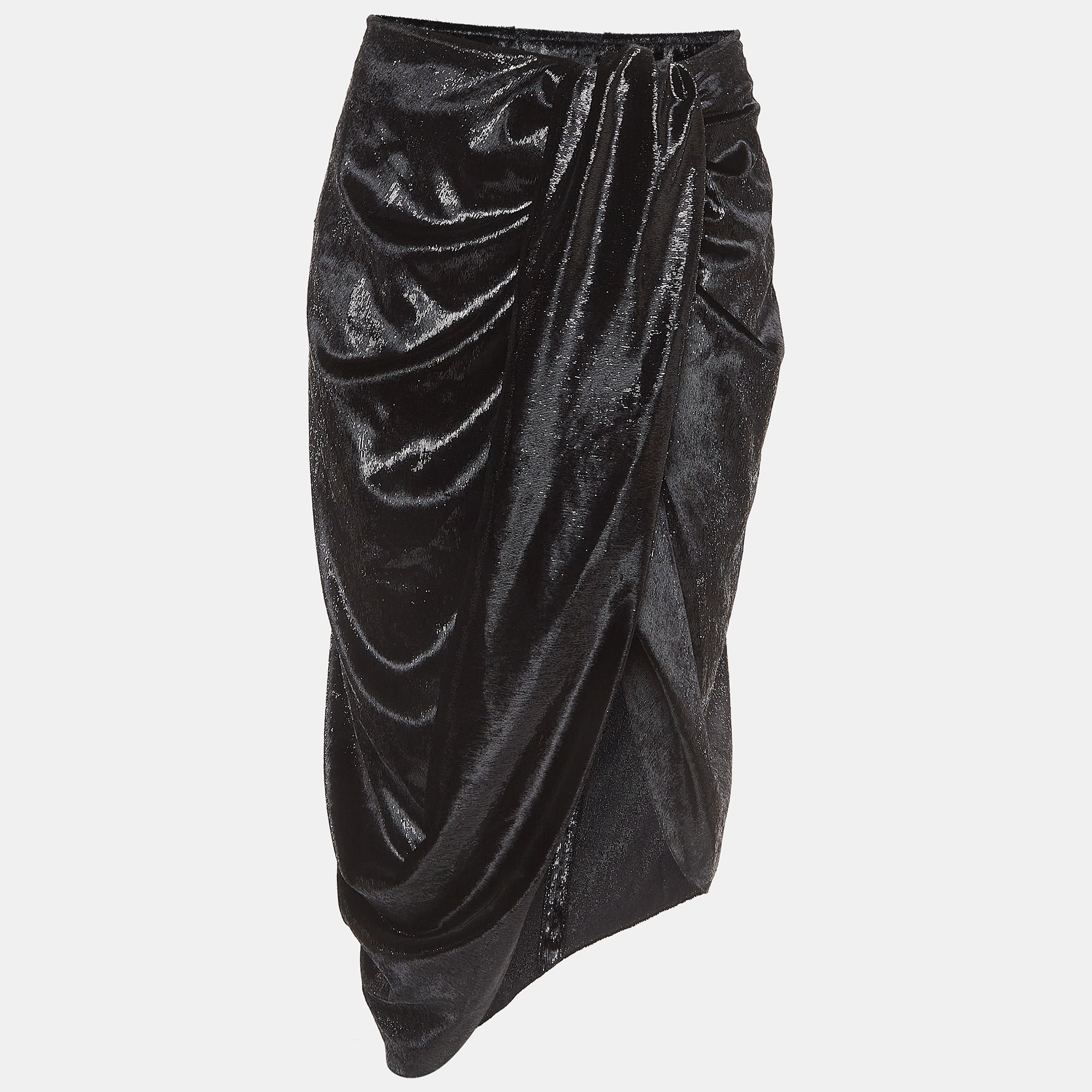 Just cavalli black shimmer velvet draped mid skirt m