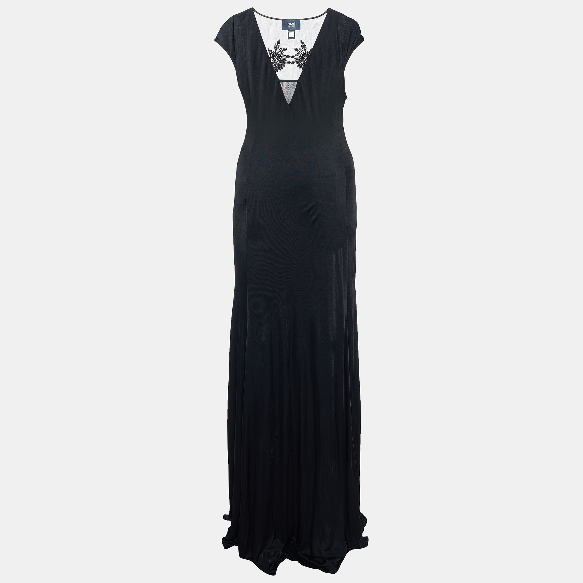 Class by roberto cavalli black jersey embellished sleeveless maxi dress l