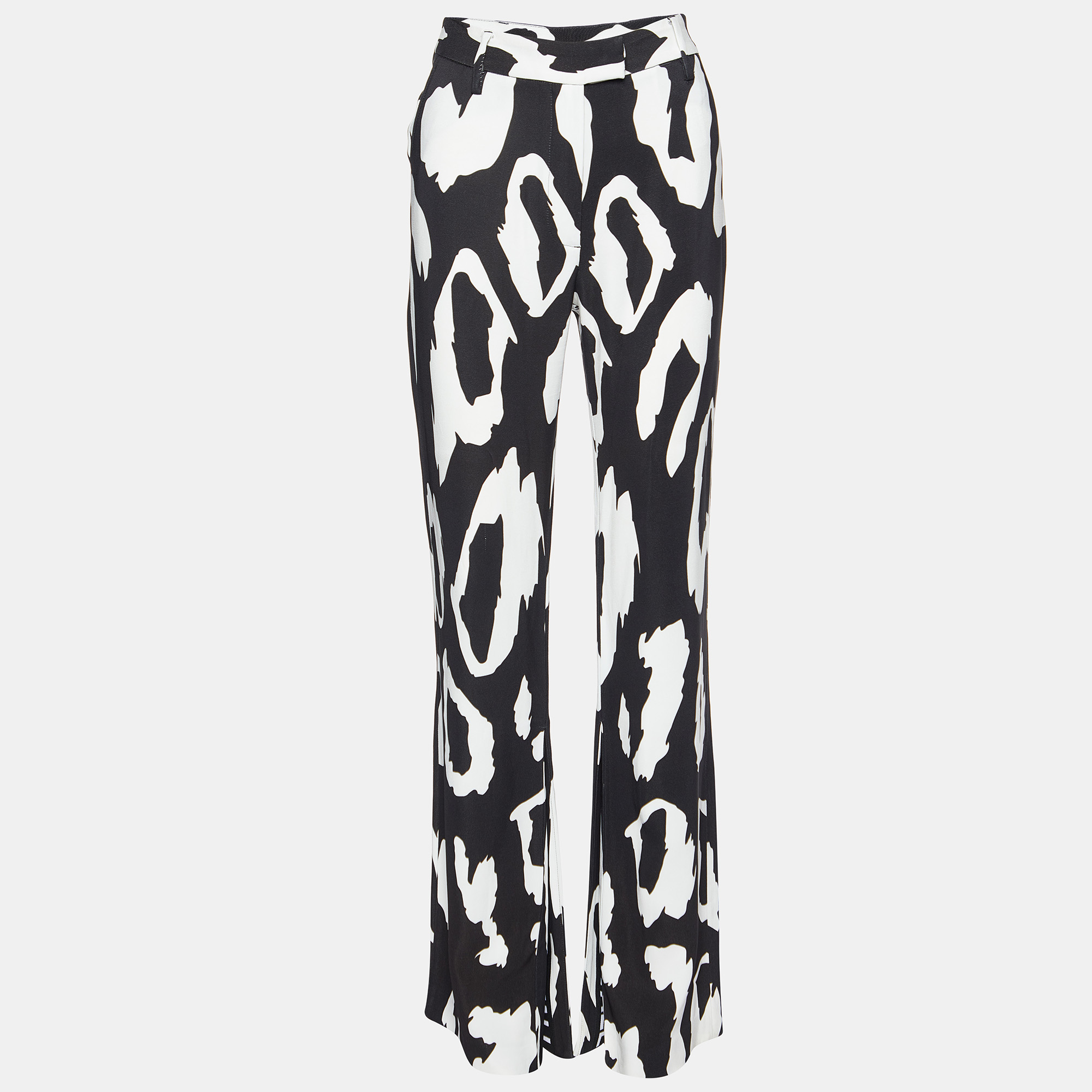 Just cavalli monochrome printed crepe flared trousers m