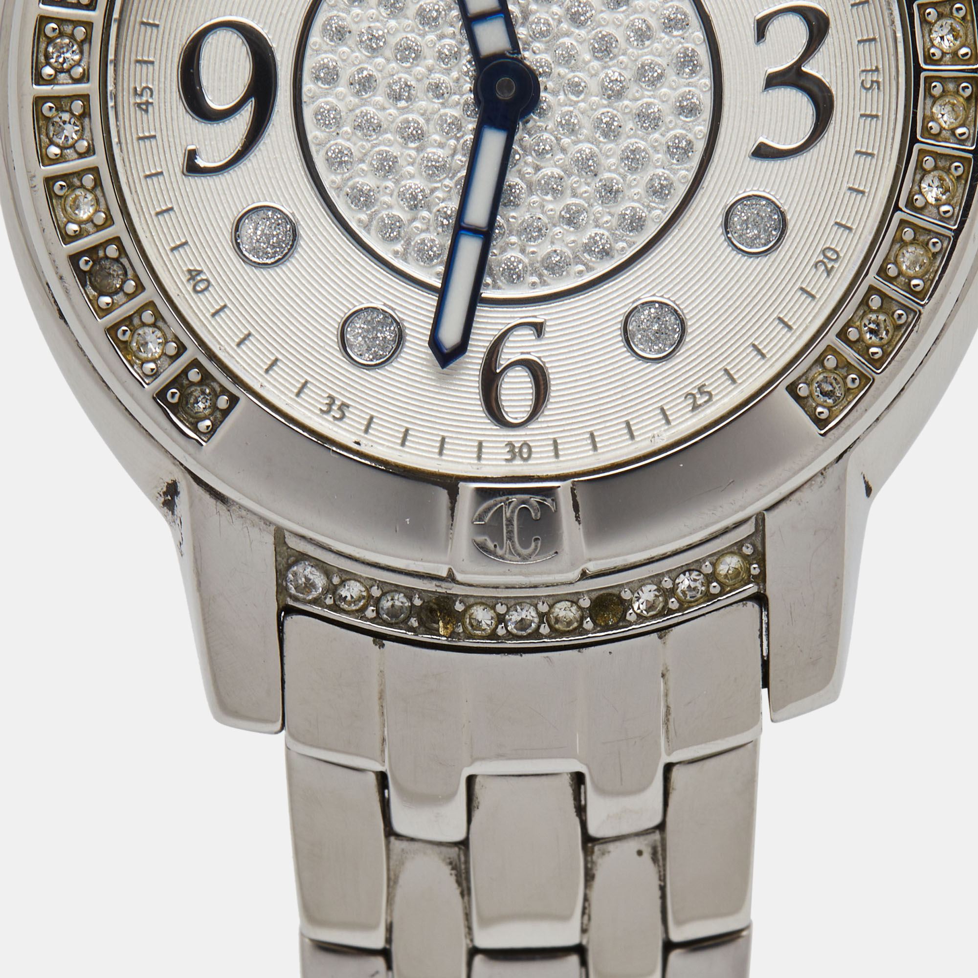 Just Cavalli Silver Crystal Embellished Stainless Steel R7253161515 Women's Wristwatch 34 Mm