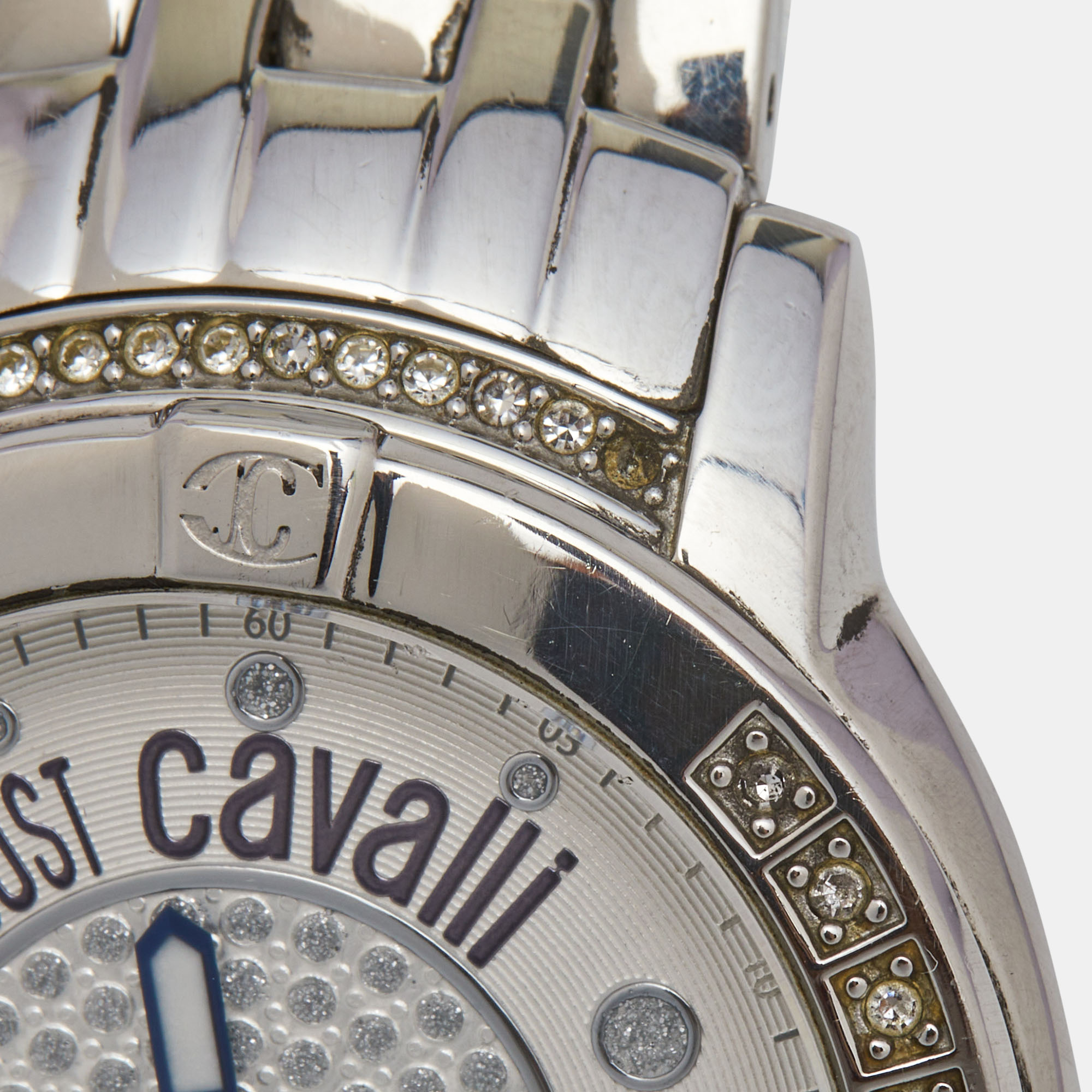Just Cavalli Silver Crystal Embellished Stainless Steel R7253161515 Women's Wristwatch 34 Mm