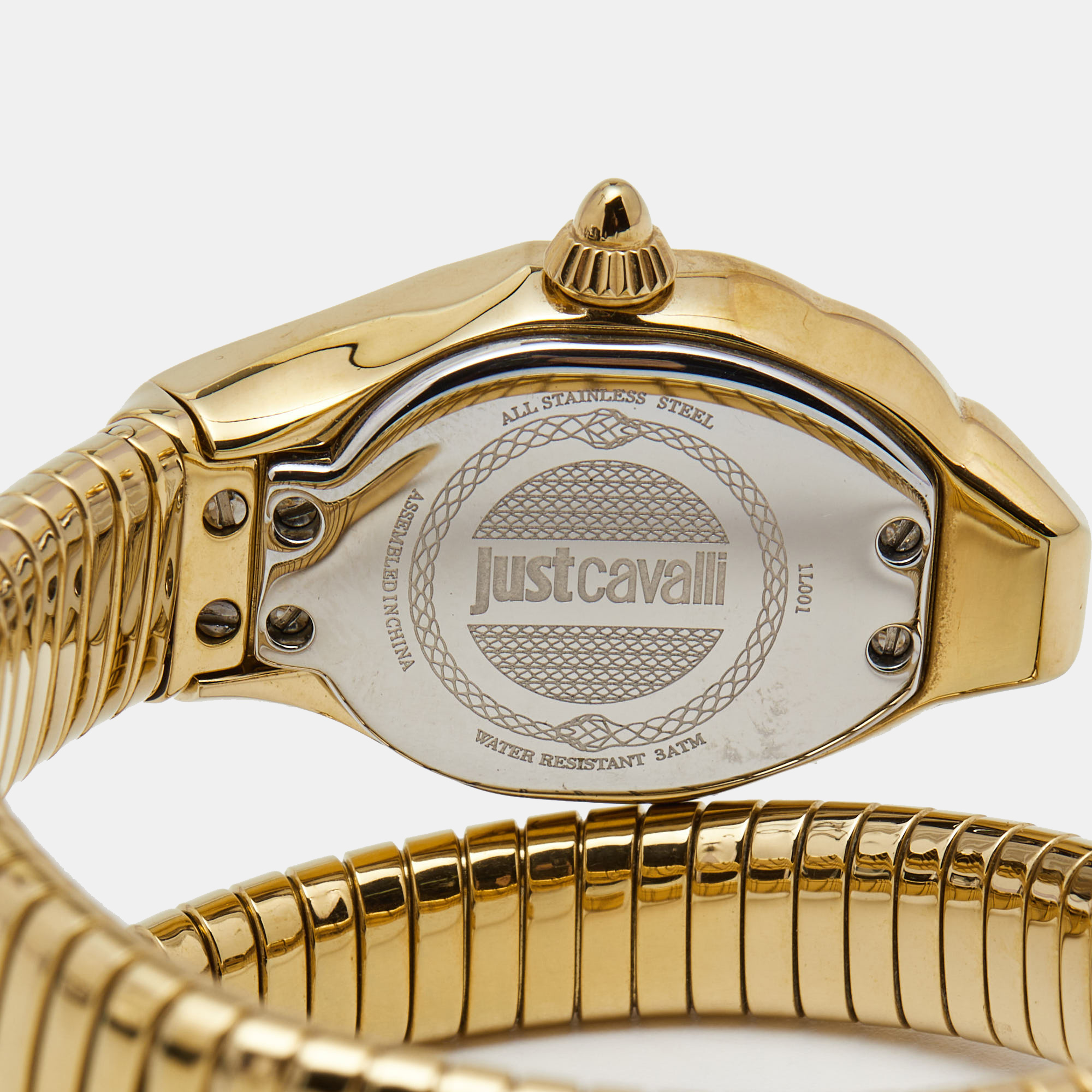 Just Cavalli Mother Of Pearl Yellow Gold Plated Stainless Steel Serpent JC1L001M0026 Women's Wristwatch 22 Mm
