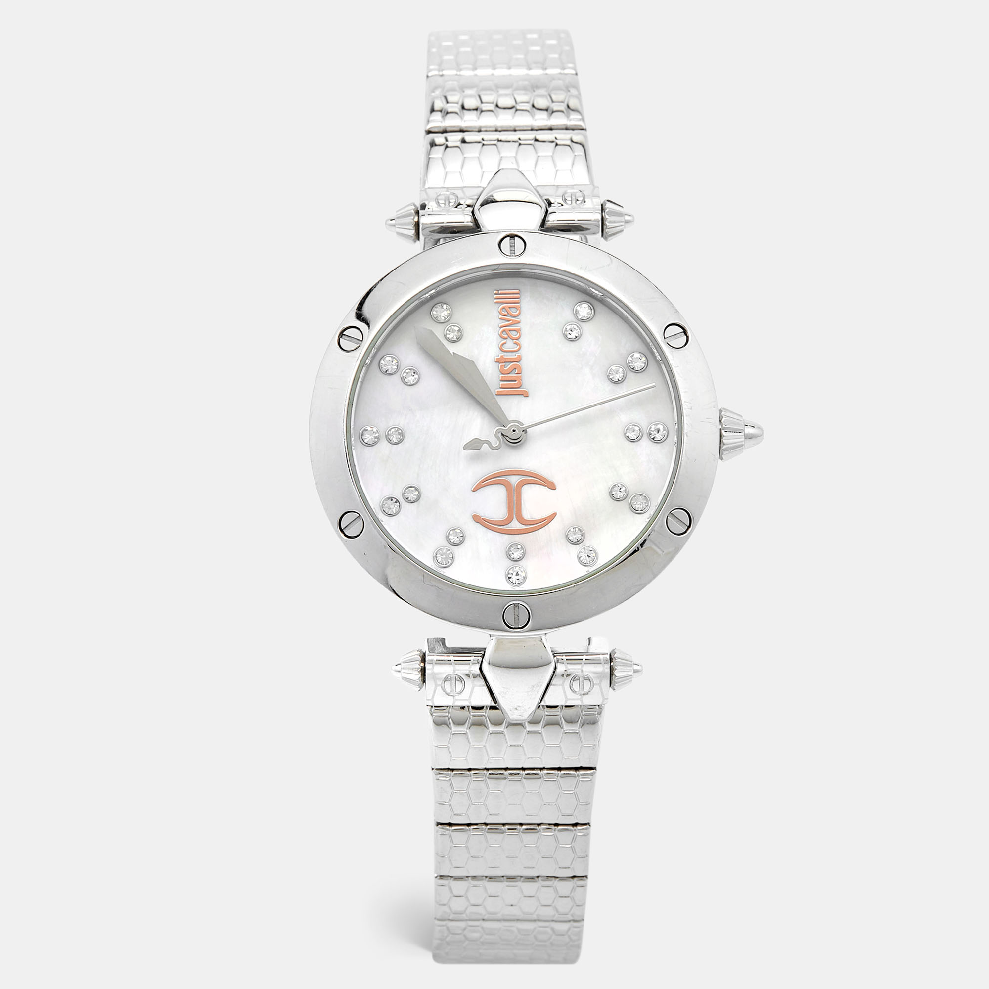 Just cavalli mother of pearl stainless steel jc logo jc1l122m0055 women's wristwatch 36 mm