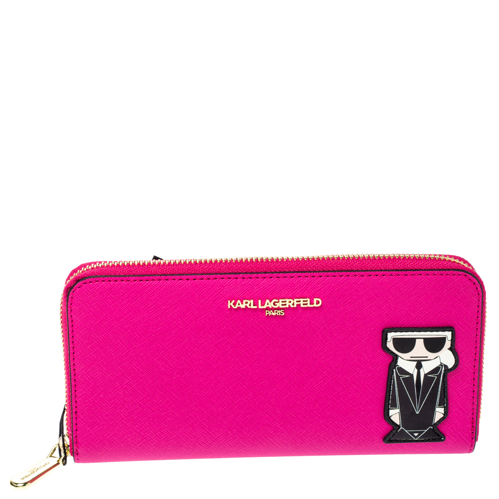Image of Karl Lagerfeld Pink Leather K/Ikonik Zip Around Wallet