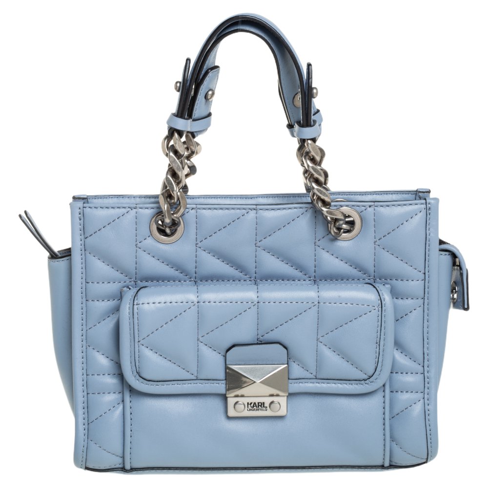 Karl Lagerfeld Blue Quilted Leather K/Kuilted Tote