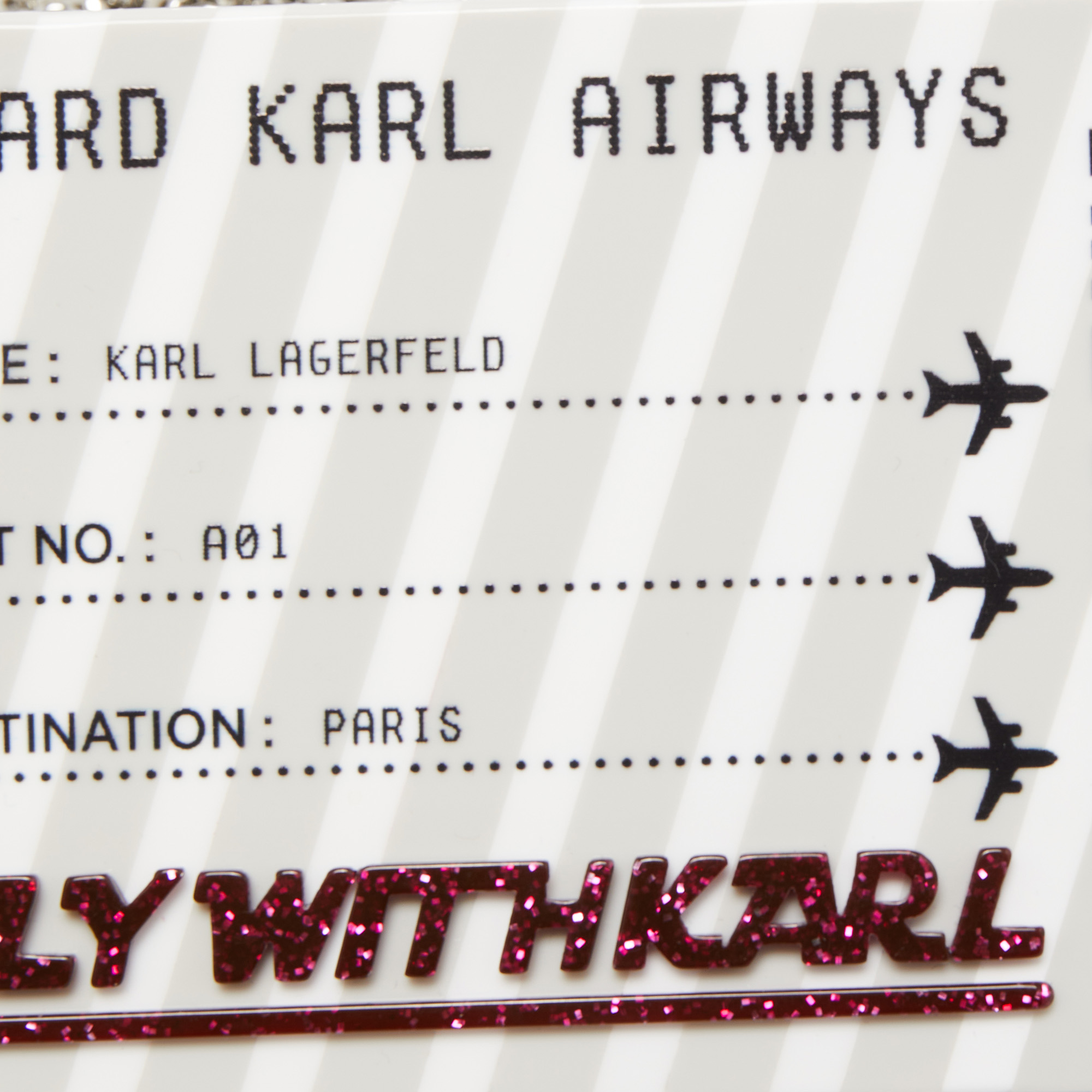 Karl Lagerfeld Multicolor Glitter Acrylic Minaudiere K/Jet Boarding Pass Chain Clutch