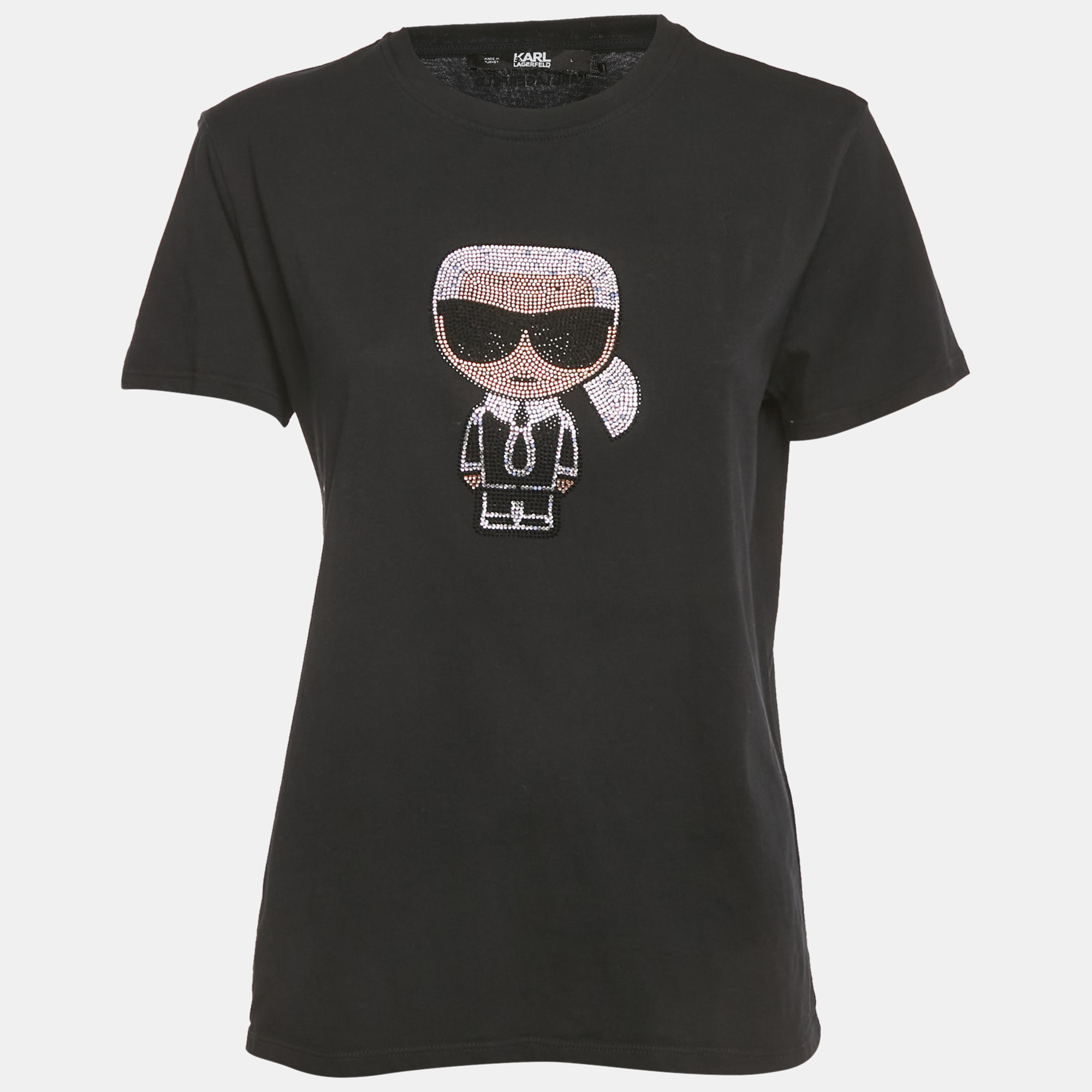 Karl Lagerfeld Black Ikonik Rhinestone Embellished Cotton T-Shirt L - Karl Lagerfeld - Modalova