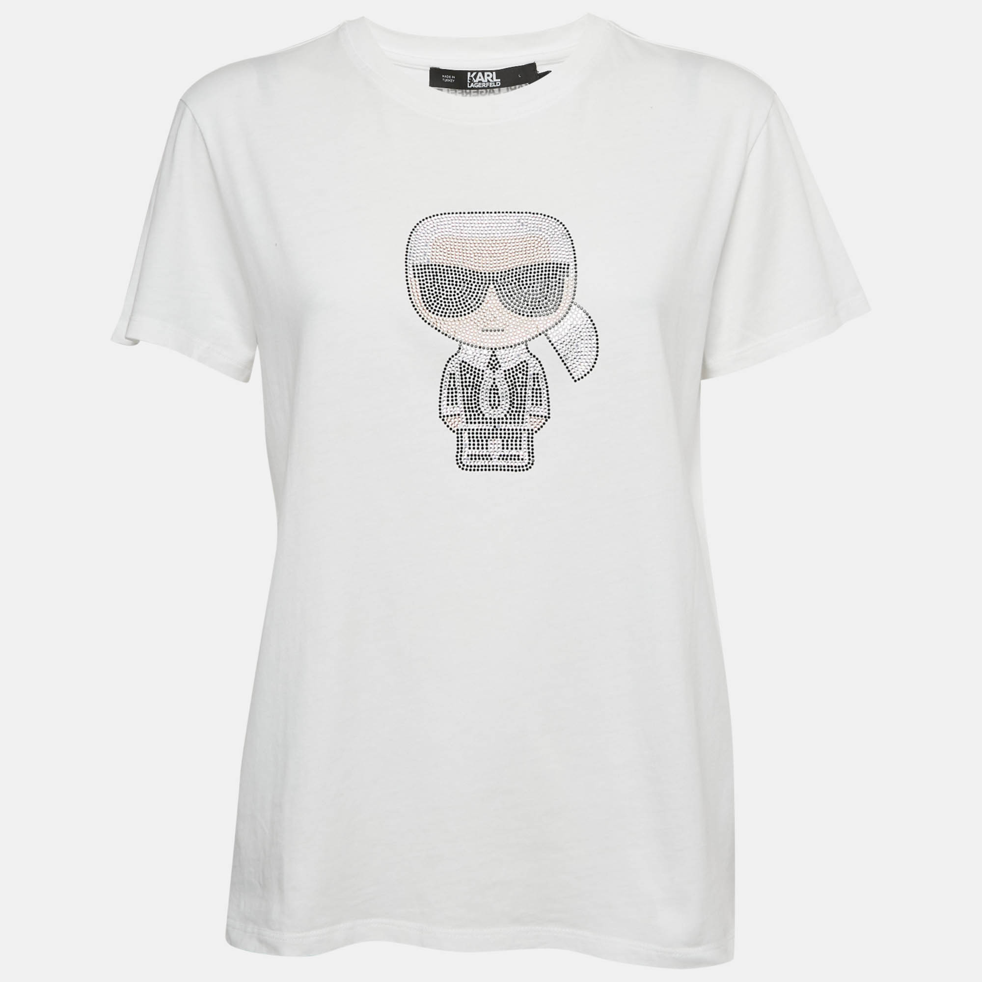 Karl Lagerfeld White Ikonik Studded Cotton Crew Neck T-Shirt L - Karl Lagerfeld - Modalova