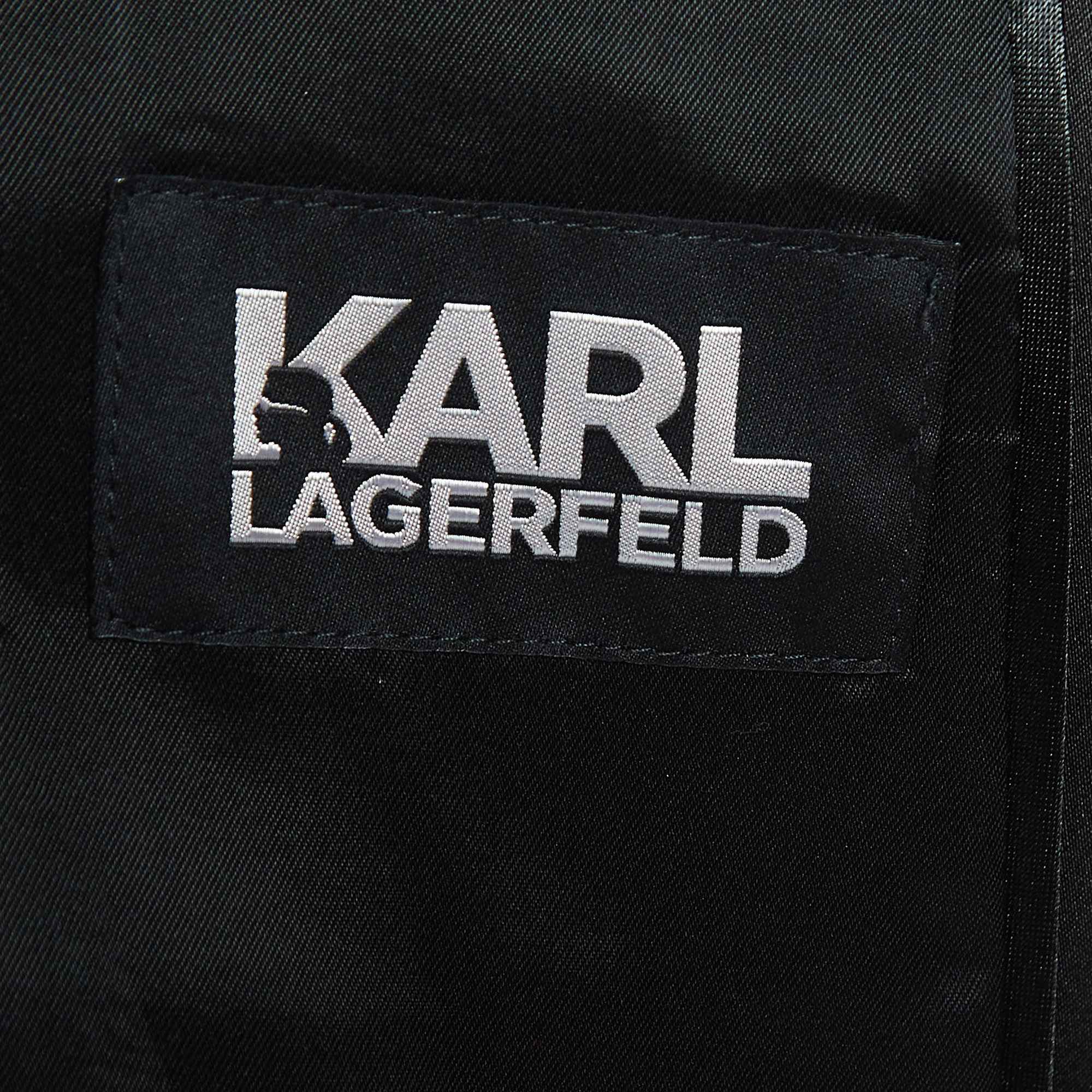 Karl Lagerfeld Black Knit Satin Panel Single Breasted Blazer M