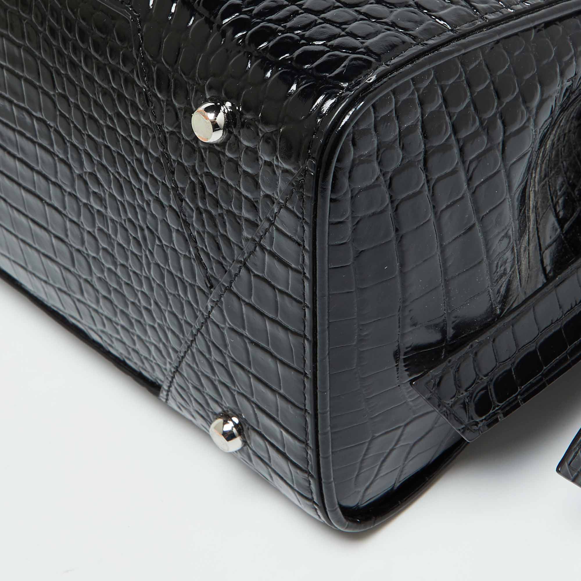 Karl Lagerfeld Black Croc Embossed Leather Tote