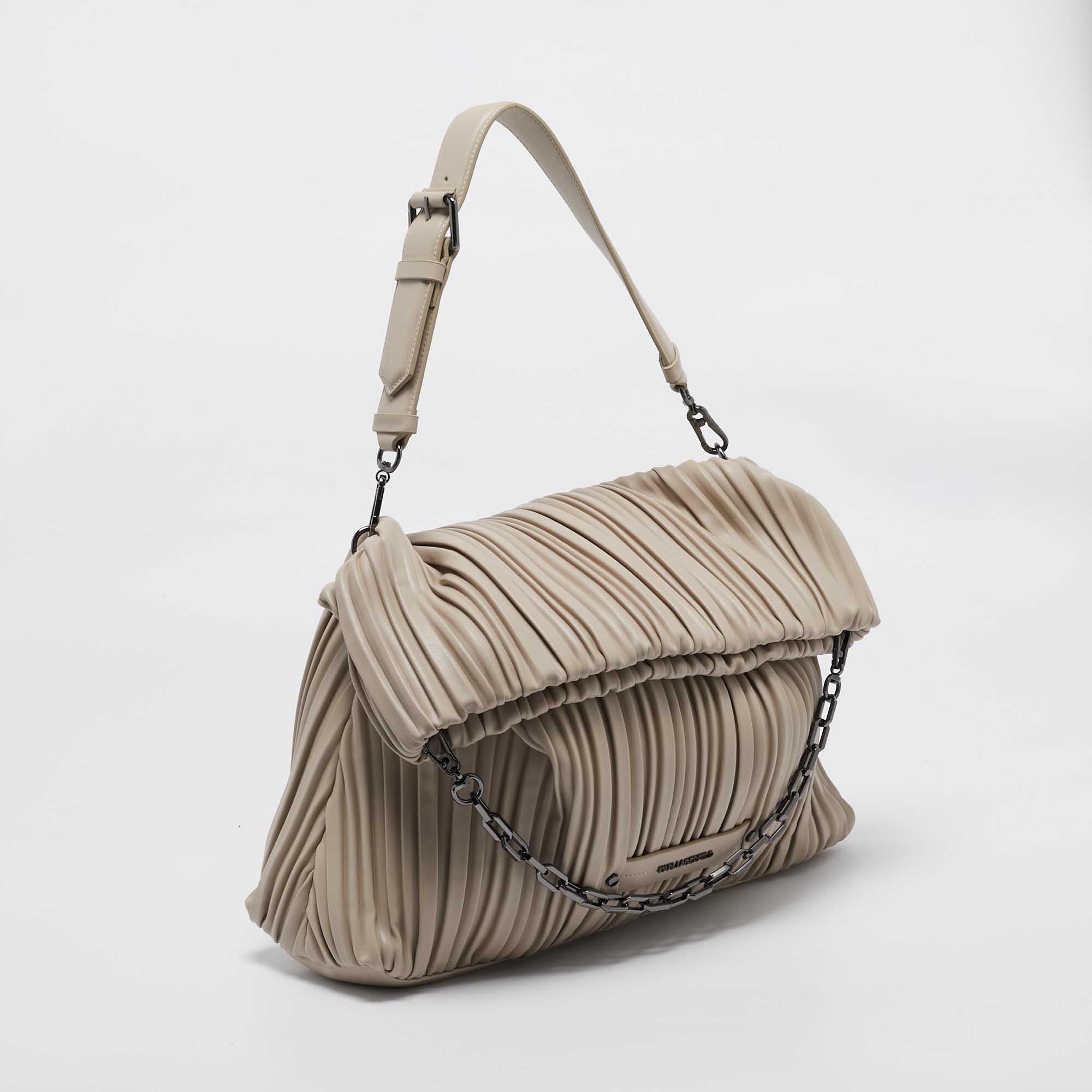 Karl Lagerfeld Beige Quilted Leather K/Kushion Fold Over Bag