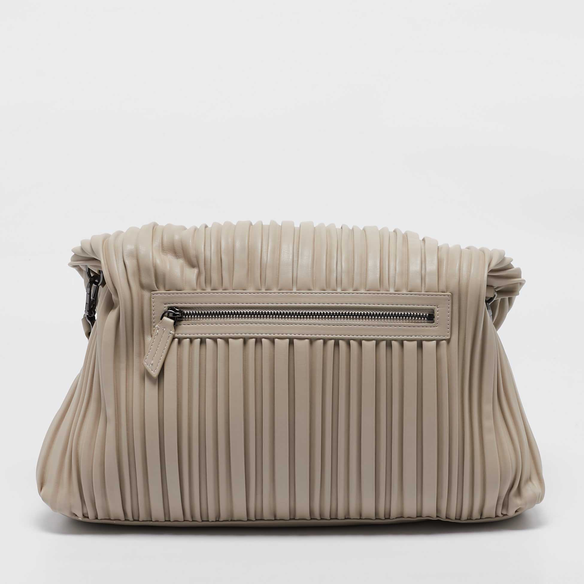 Karl Lagerfeld Beige Quilted Leather K/Kushion Fold Over Bag