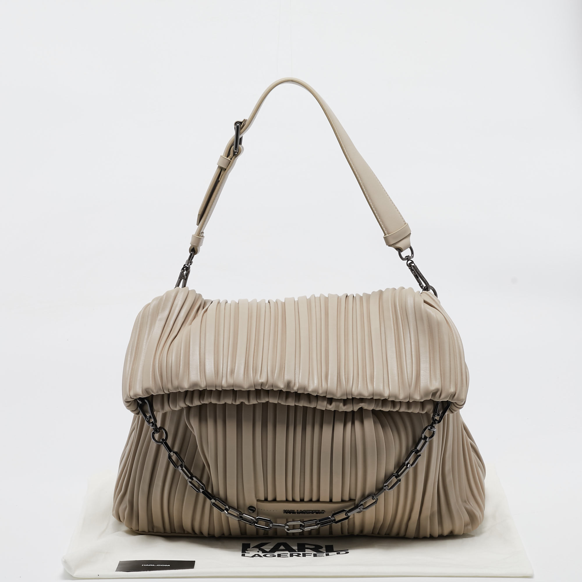 Karl Lagerfeld Beige Quilted Leather K/Kushion Fold Over Bag