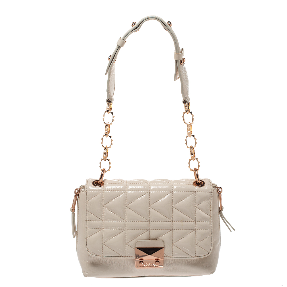 Image of Karl Lagerfeld Light Beige Patent Leather Shoulder Bags