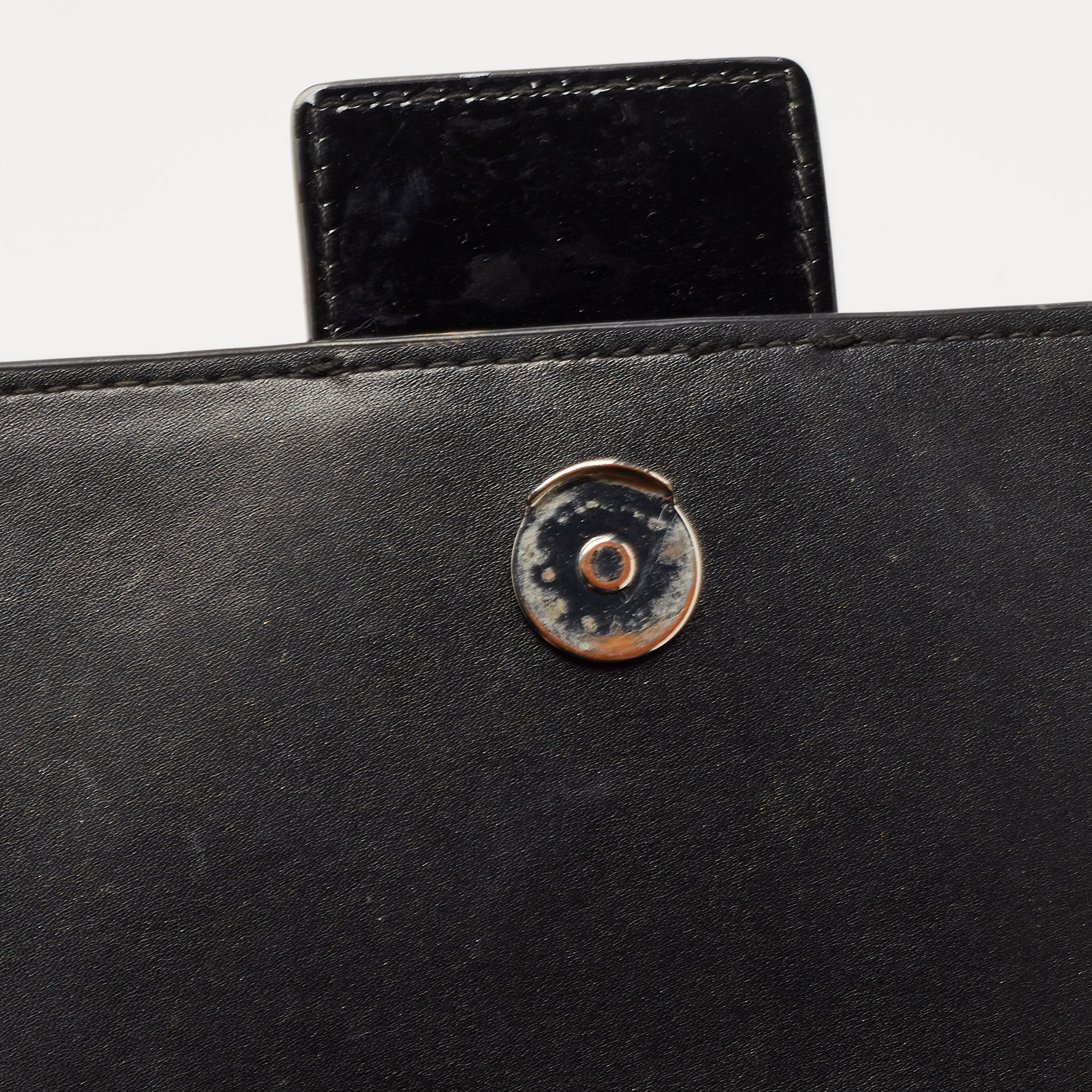 Karl Lagerfeld Black Patent Leather K/Autograph Flap Shoulder Bag