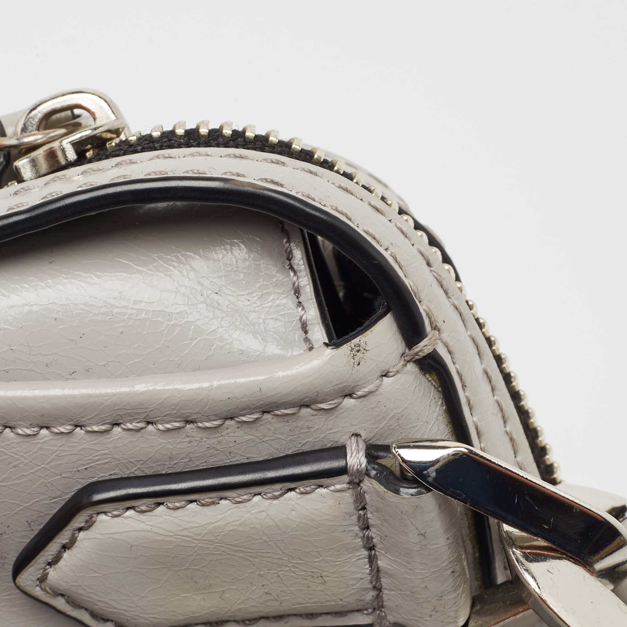 Karl Lagerfeld Grey Leather Front Zip Crossbody Bag