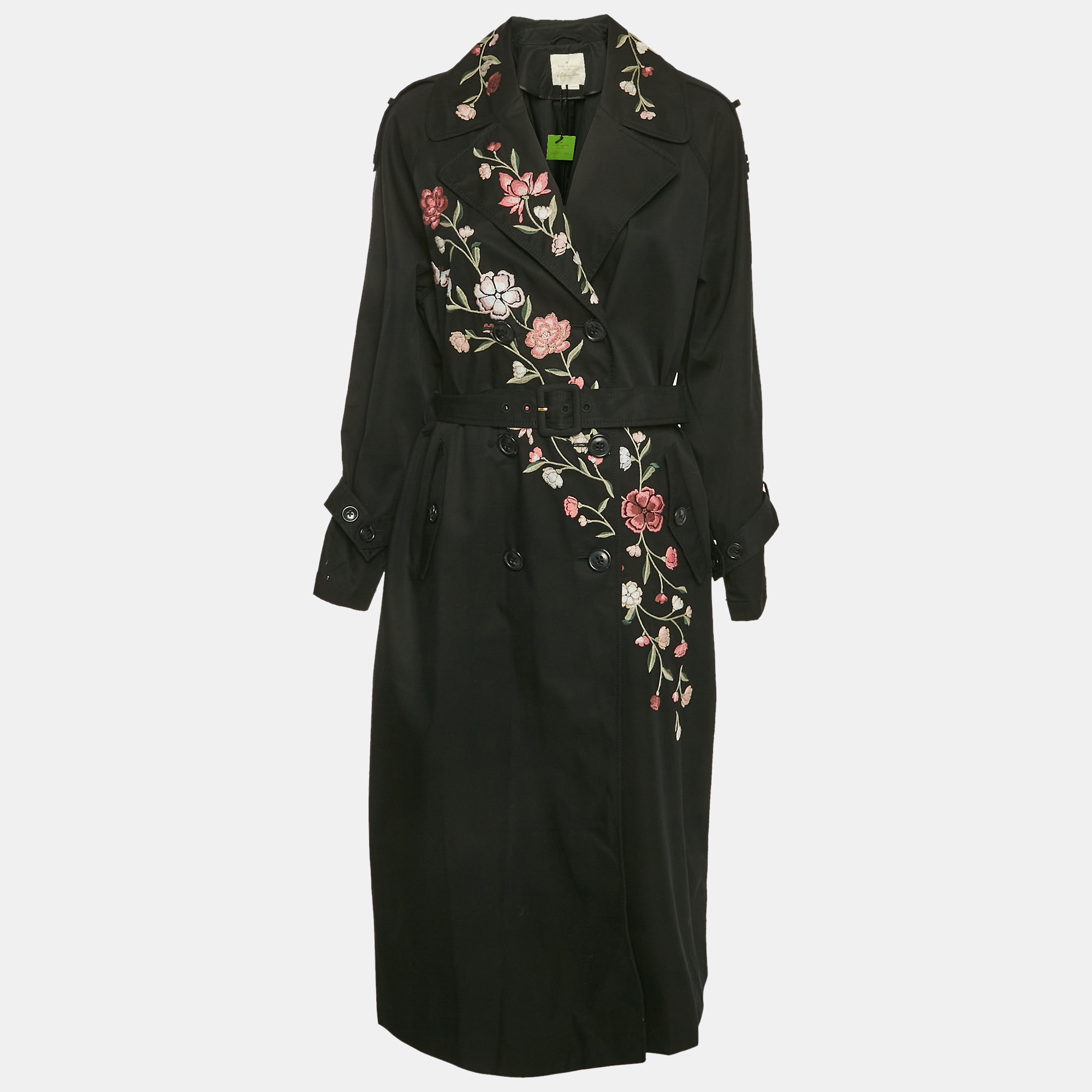Kate Spade Black Floral Embroidery Gabardine Belted Trench Coat M
Kate Spade Black Floral Embroidery Gabardine Belted Trench Coat M