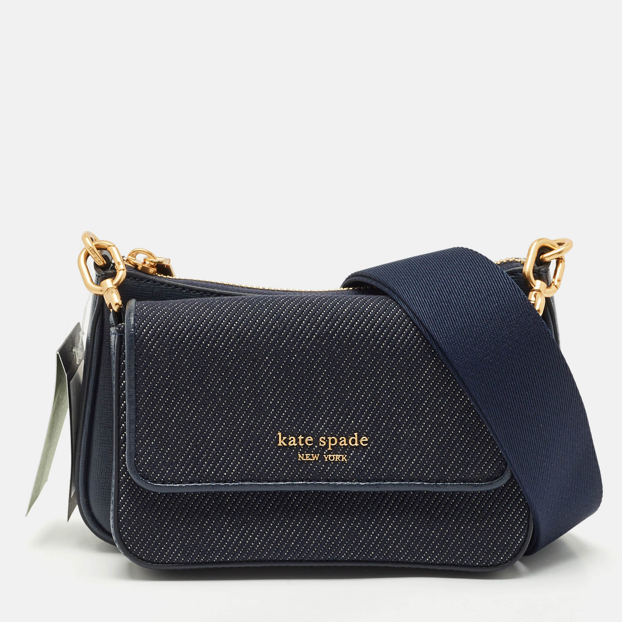 Kate Spade Navy Blue Denim and Saffiano Leather Double Up Crossbody Bag
Kate Spade Navy Blue Denim and Saffiano Leather Double Up Crossbody Bag