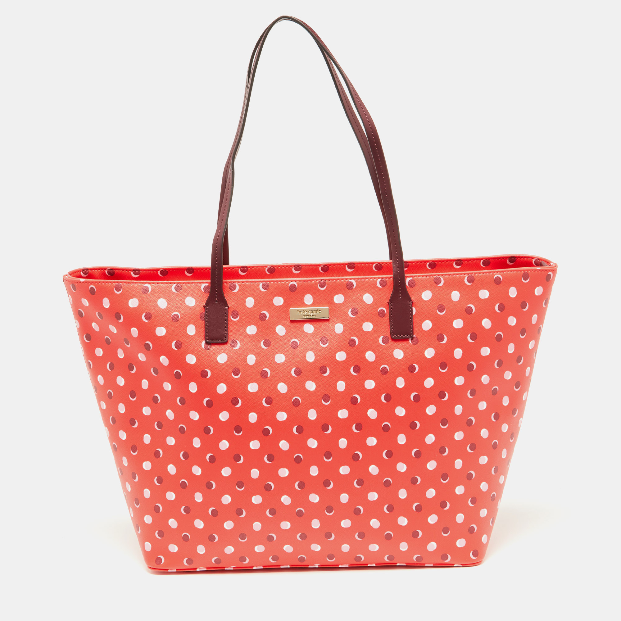 Kate Spade Red/Burgundy Coated Canvas And Leather Shore Street Fiesta Dot Shopper Tote