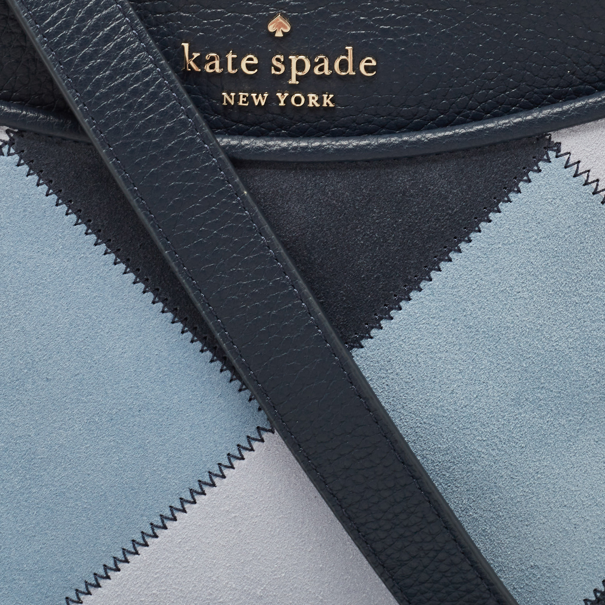 Kate Spade Tri Tone Blue Quilted Leather And Suede North South Leila Crossbody Bag