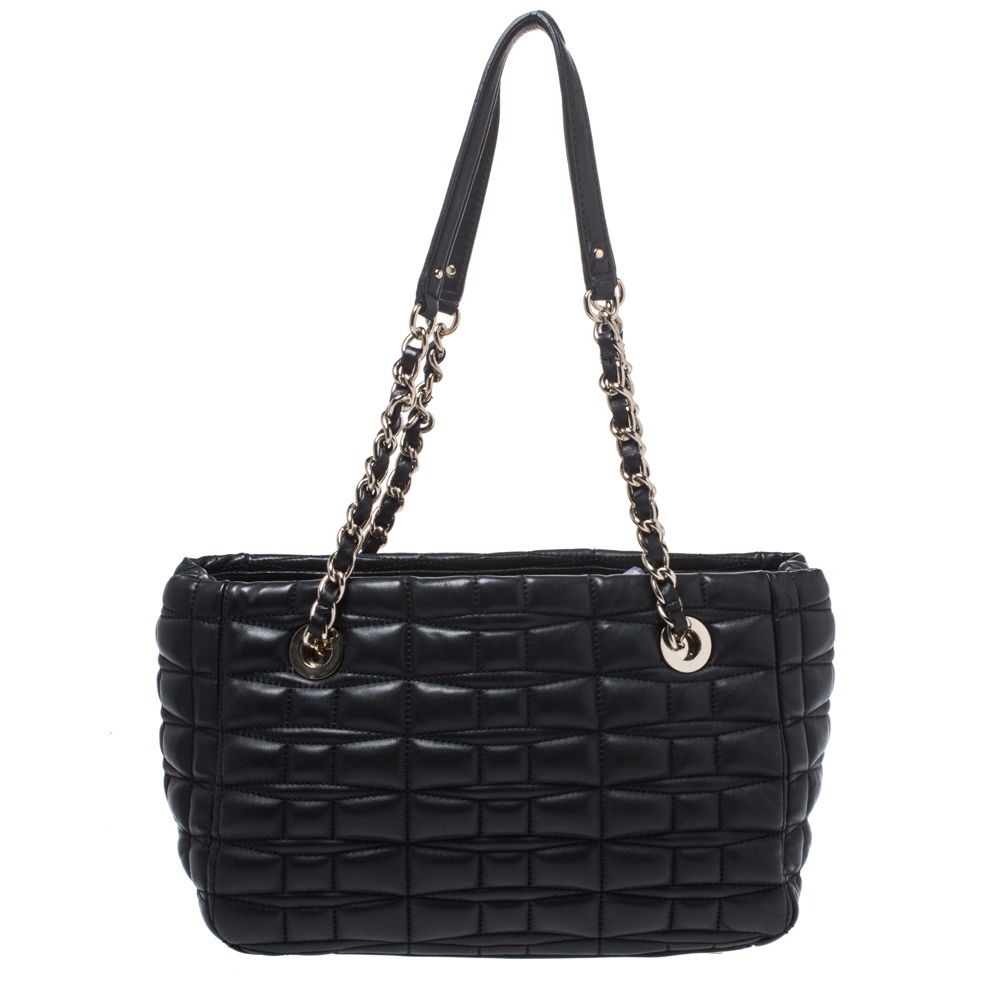 Kate Spade Black Square Quilted Leather Chain Tote
