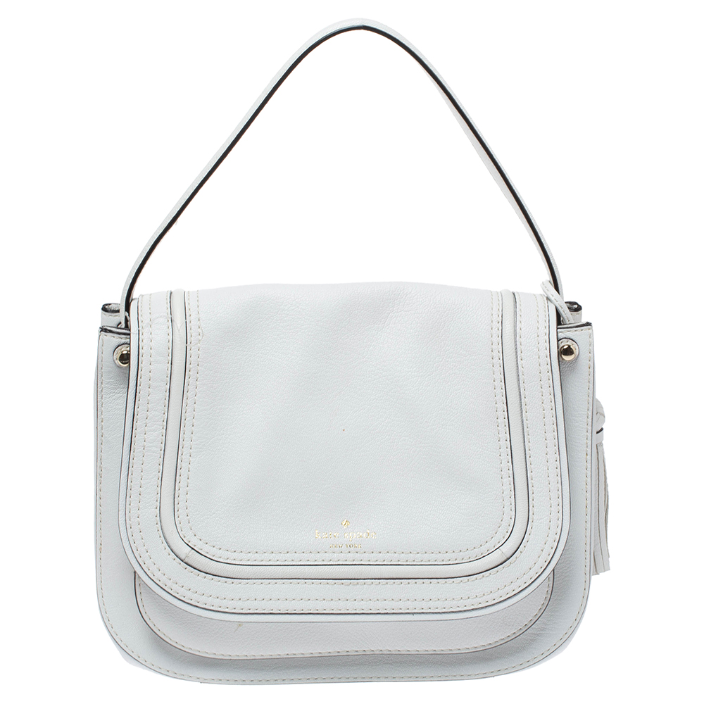 Image of Kate Spade White Leather Tassel Flap Top Handle Bag