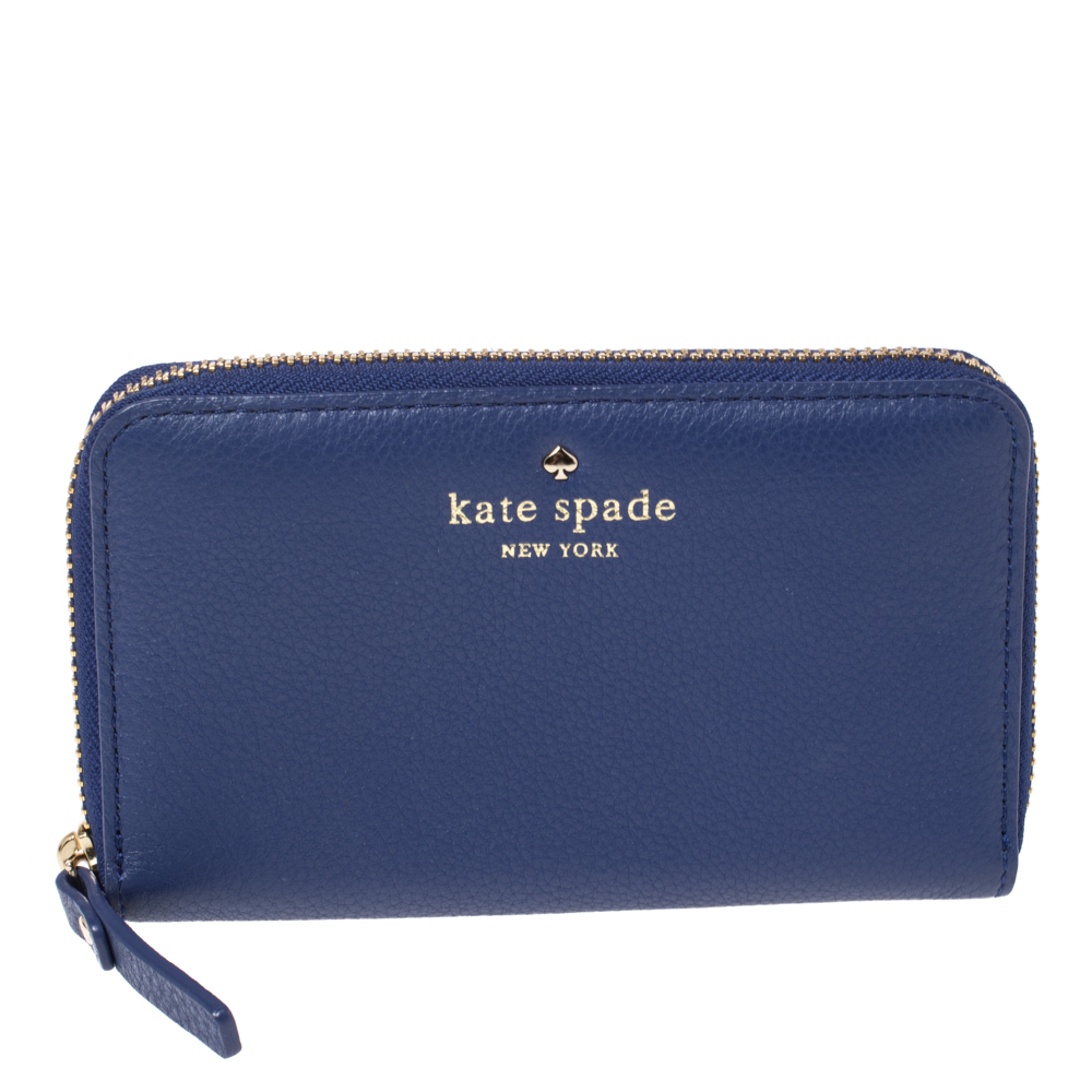 Image of Kate Spade Blue Leather Zip Around Wallet