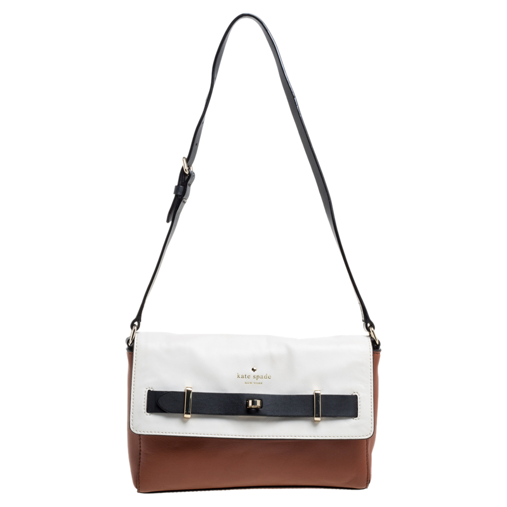 Image of Kate Spade Tri Color Leather Turnlock Buckle Flap Shoulder Bag
