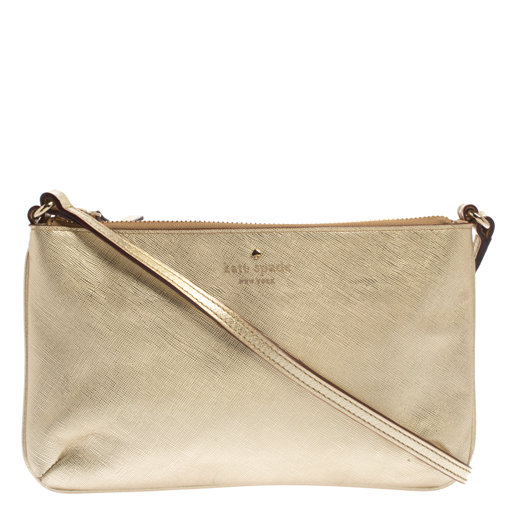 Image of Kate Spade Gold Leather Top Zip Crossbody Bag
