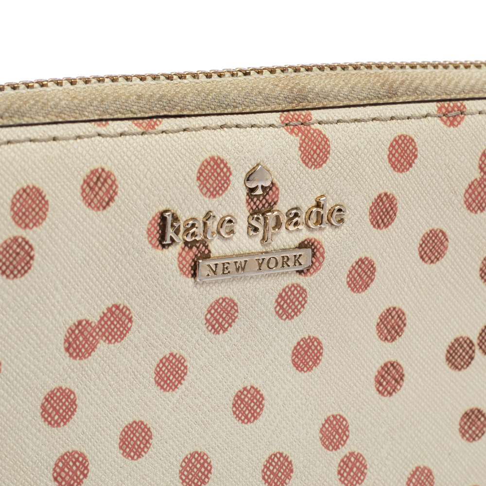 Kate Spade White/Red Polka Dots Zip Around Wallet