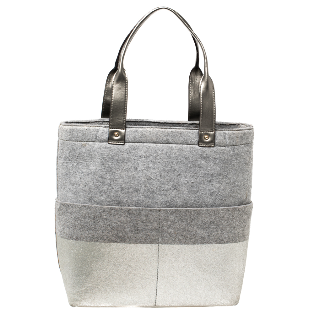 Kate Spade Grey Frosted Wool And Leather Quinn Tote